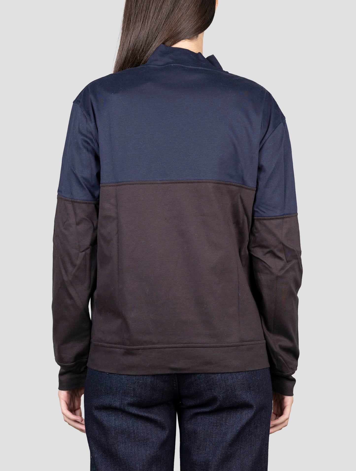 Kiton Blue Black Cotton Sweater Half Neck