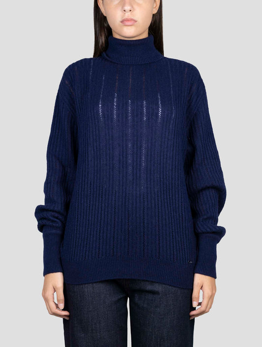 Kiton Blue Cashmere Silk Sweater Turtleneck