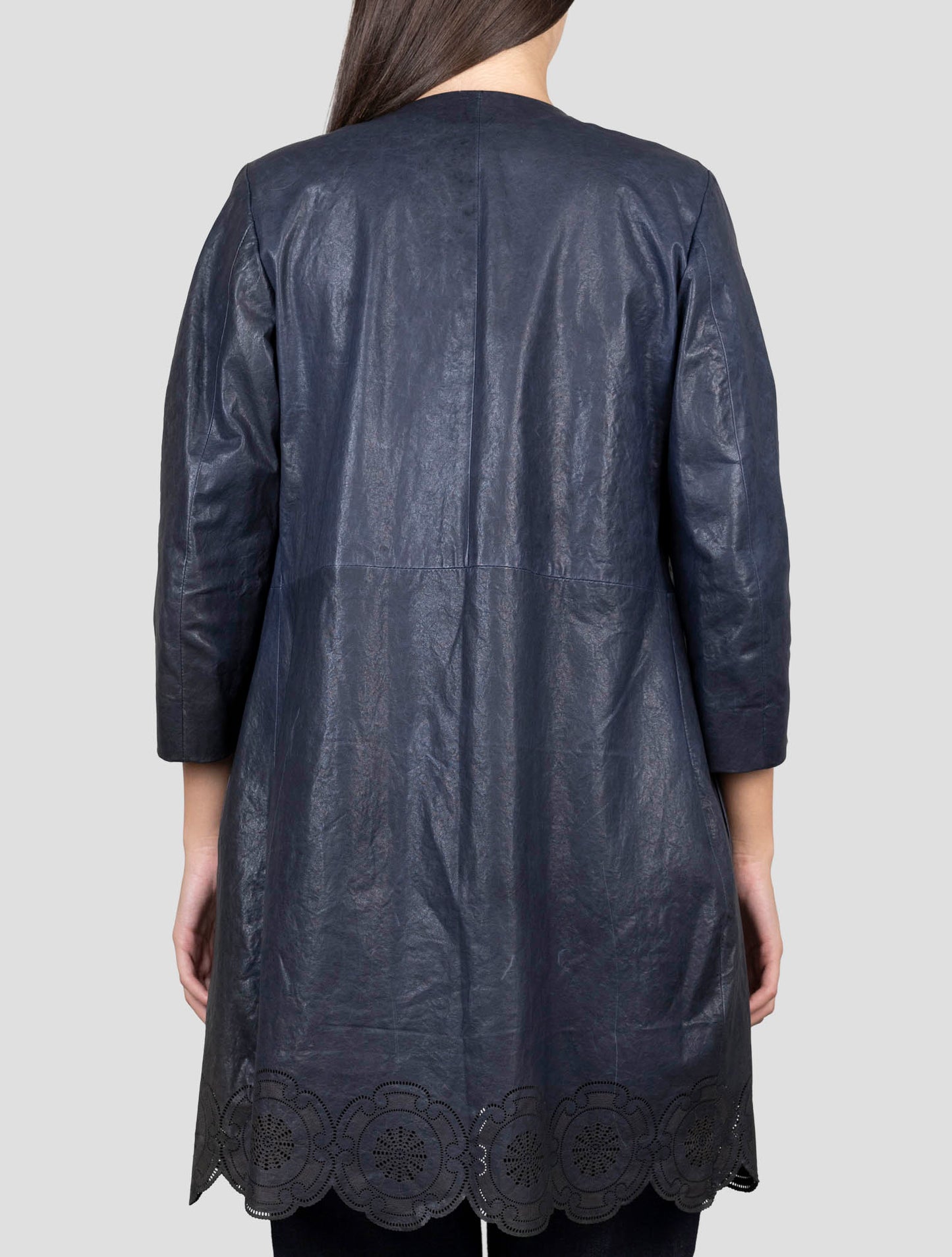 Kiton Blue Leather Overcoat