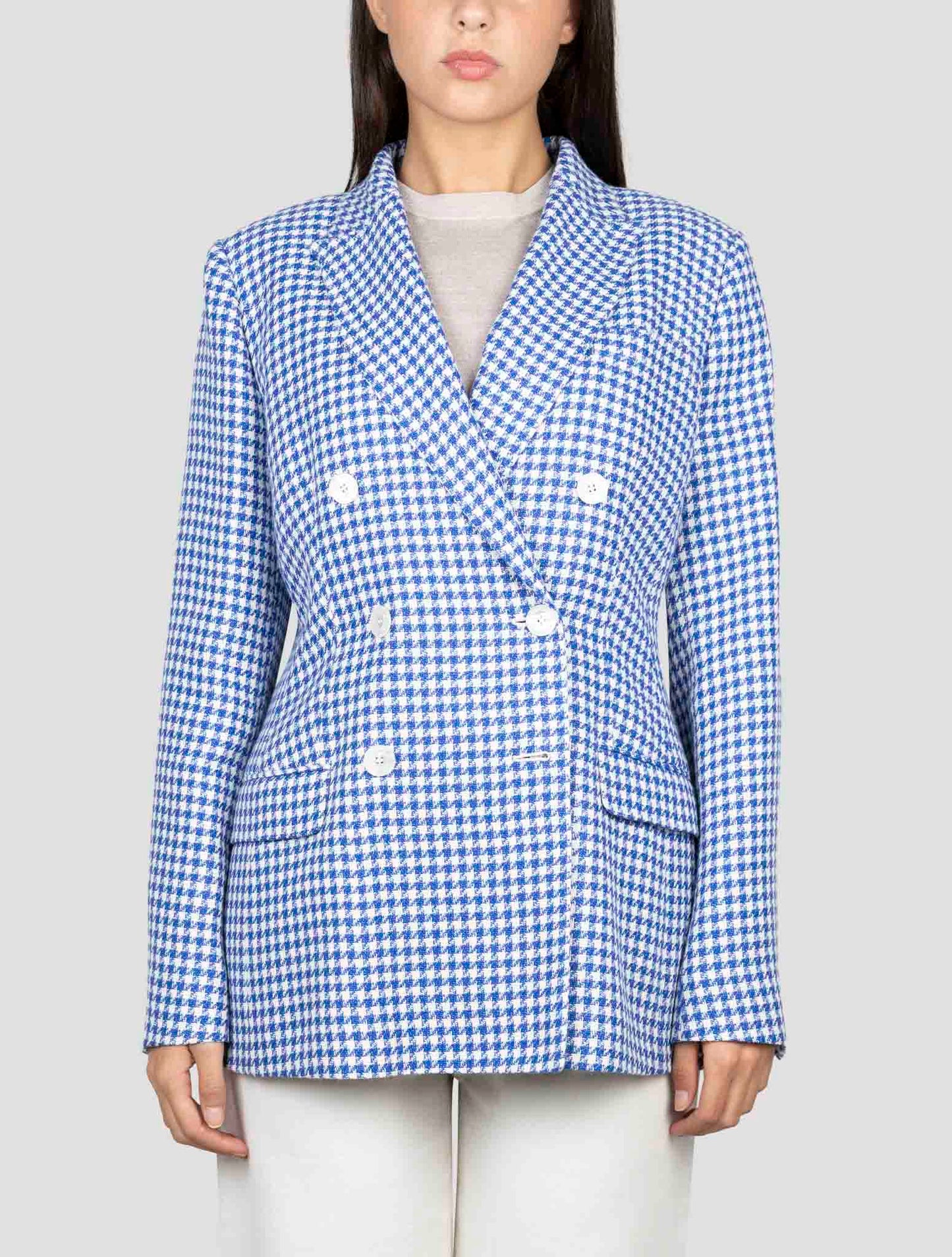 Kiton Blue White Cashmere Linen Blazer
