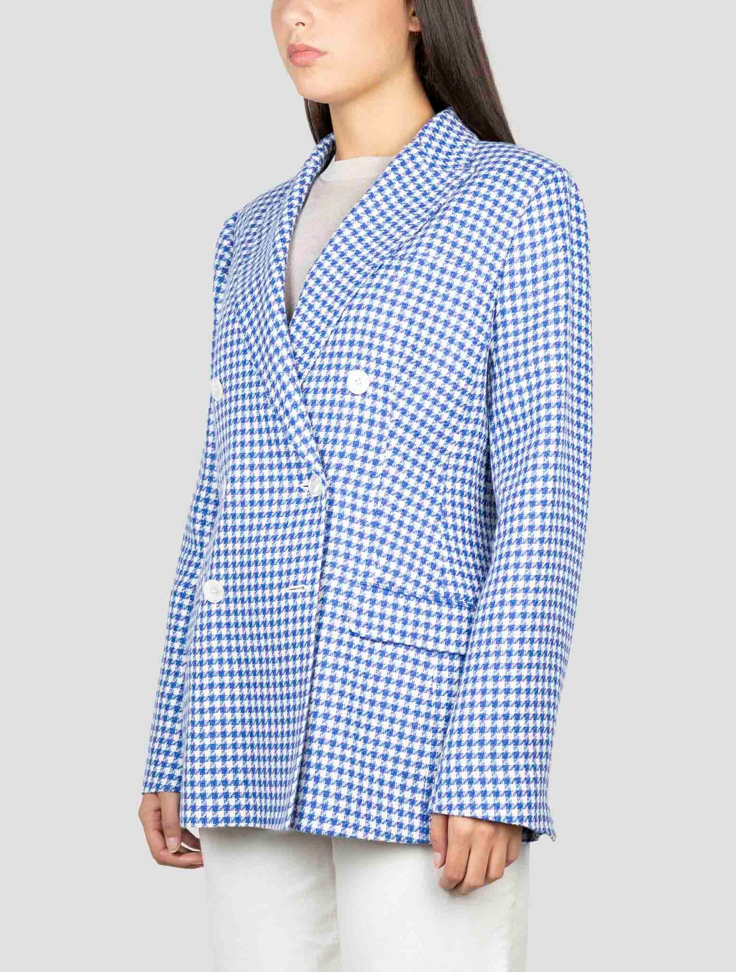 Kiton Blue White Cashmere Linen Blazer