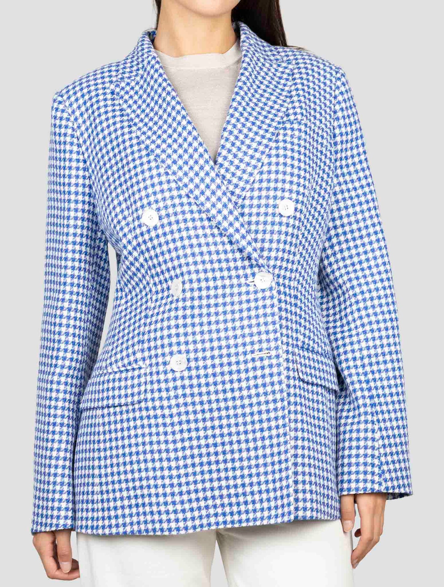 Kiton Blue White Cashmere Linen Blazer