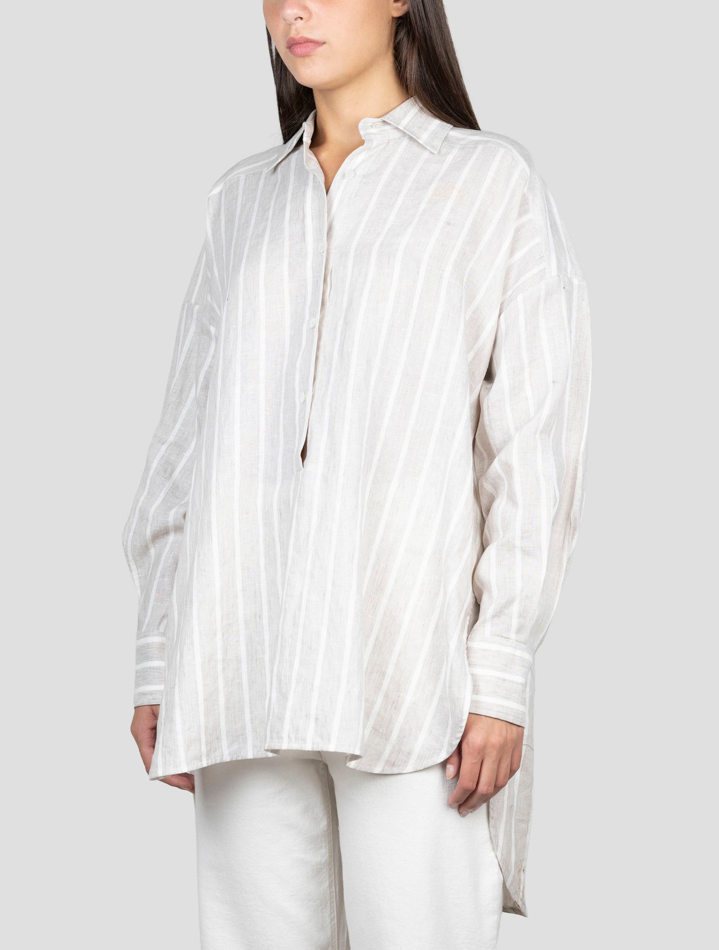 Kiton Gray White Linen Ea Pl Shirt