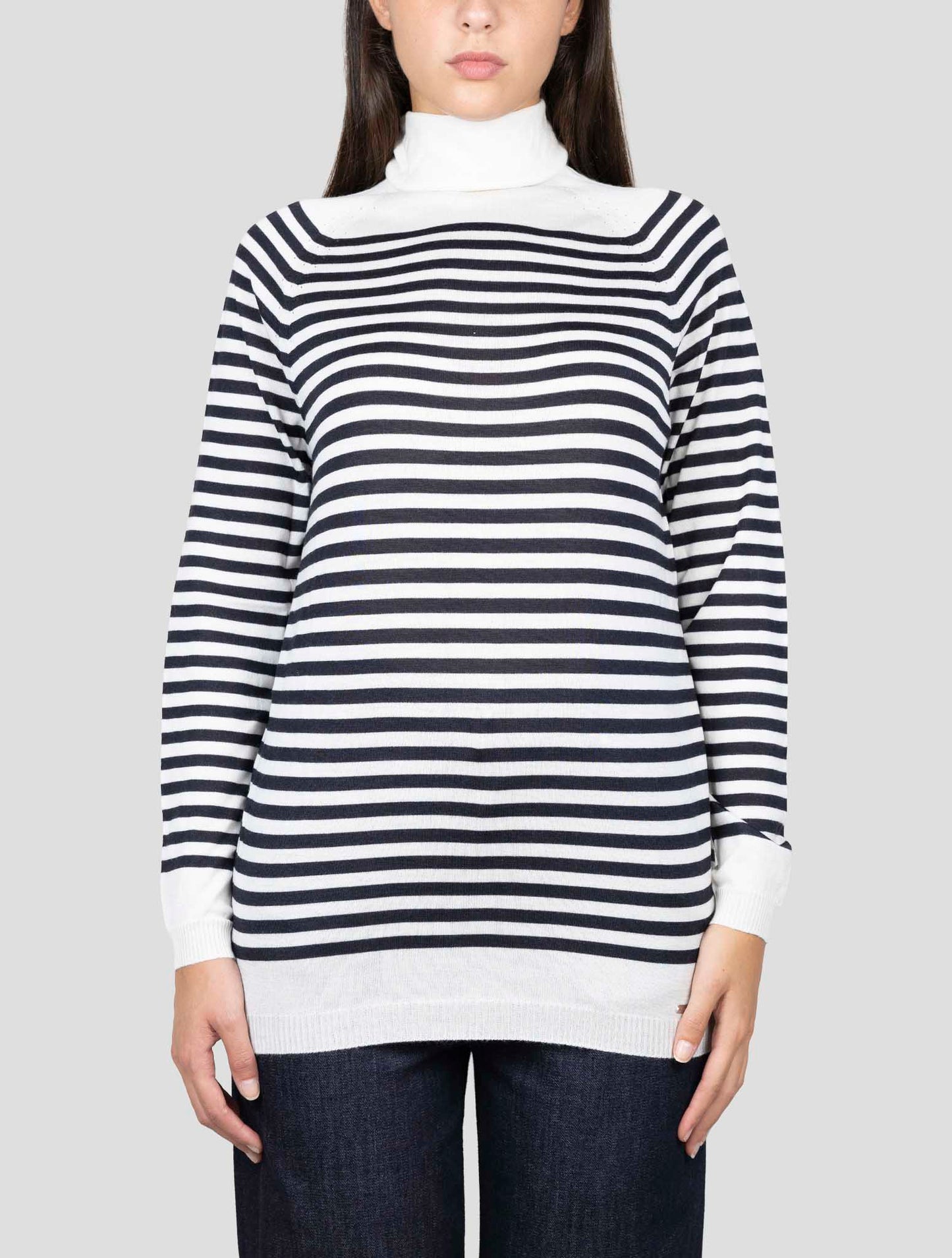 Kiton White Black Cashmere Silk Sweater Turtleneck