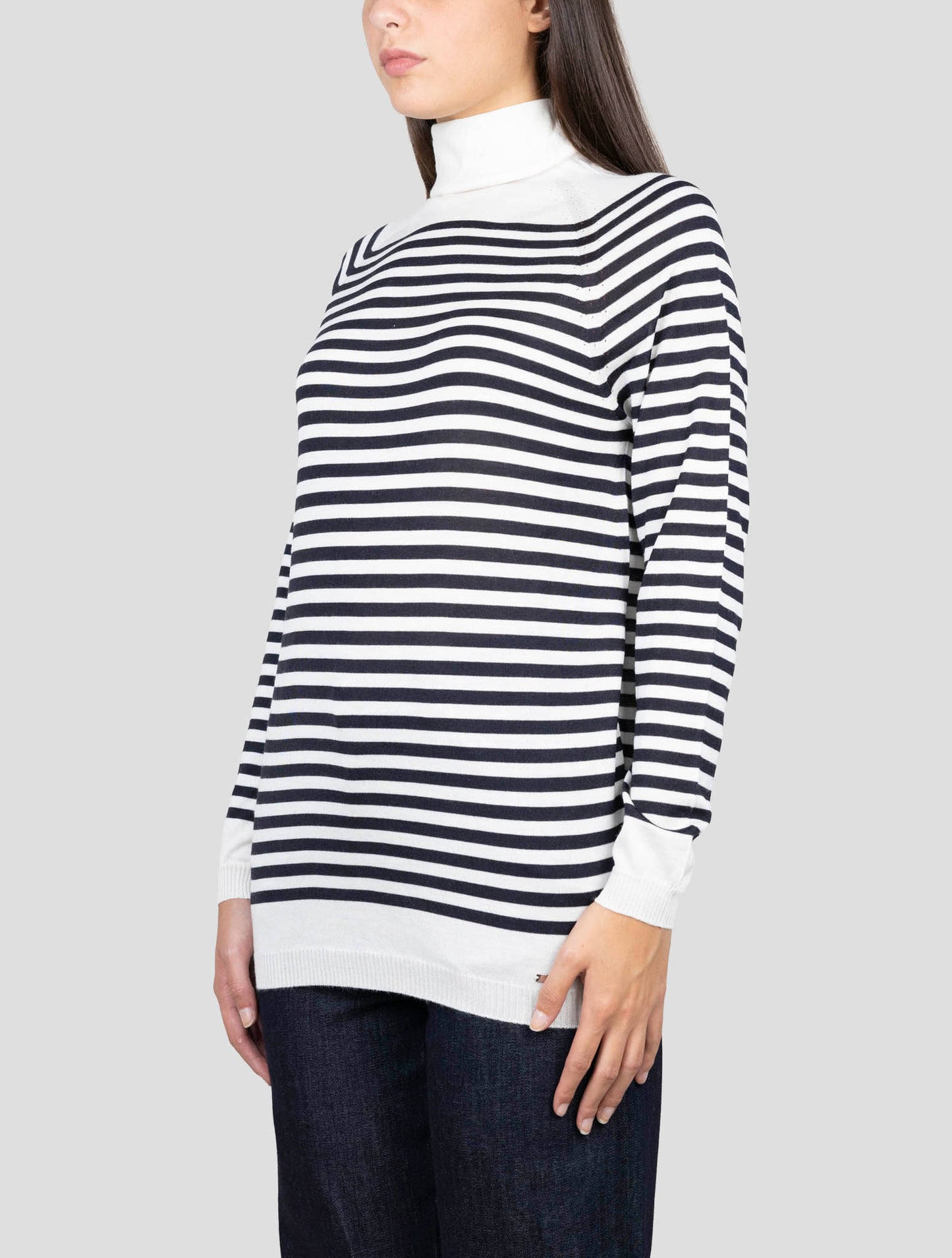Kiton White Black Cashmere Silk Sweater Turtleneck