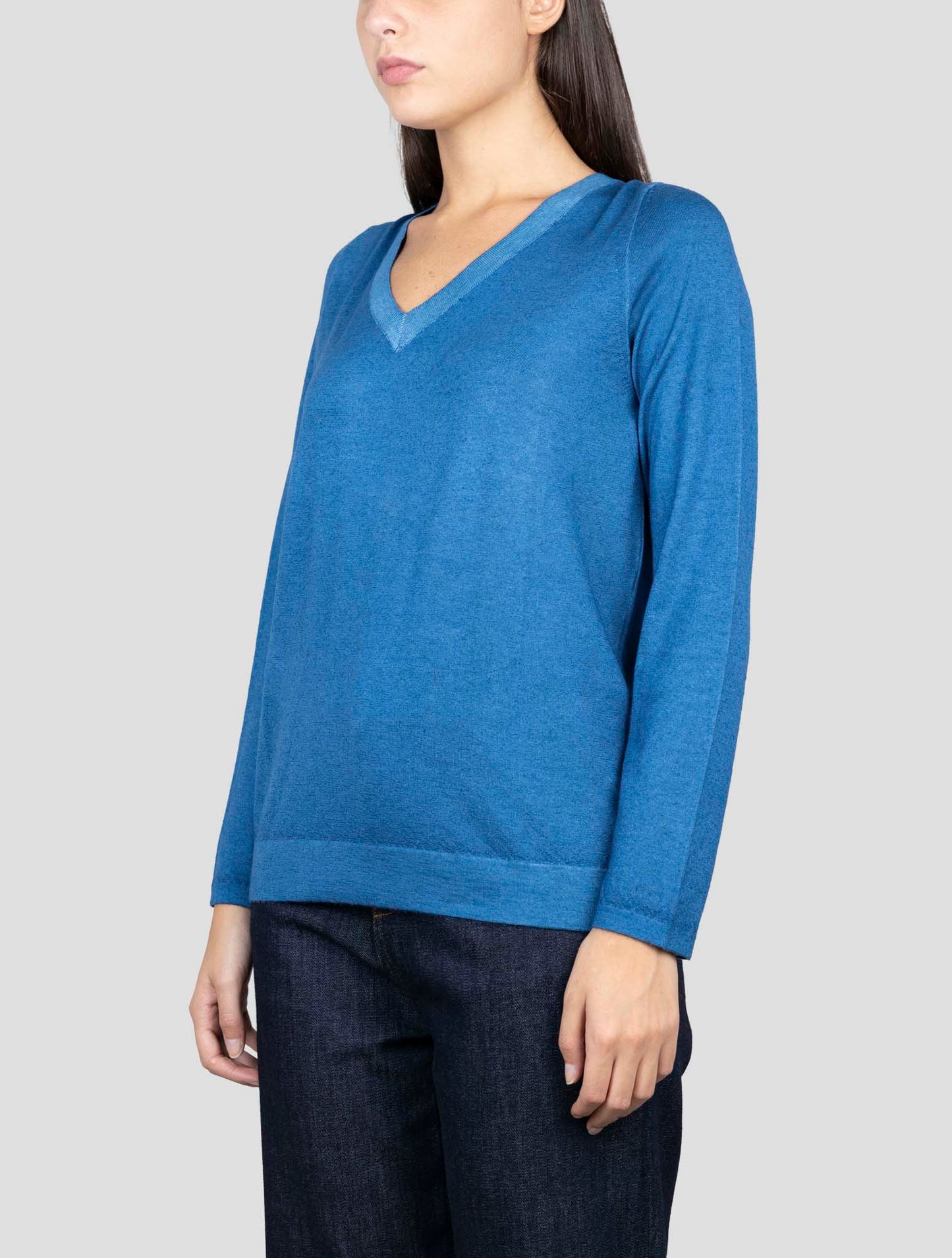 Kiton Blue Cashmere Sweater V-Neck
