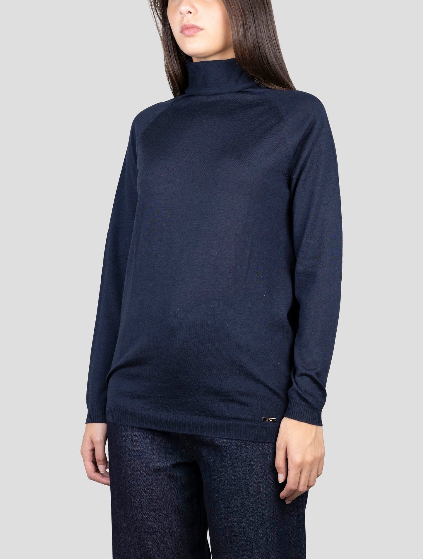 Kiton Blue Cashmere Silk Sweater Turtleneck