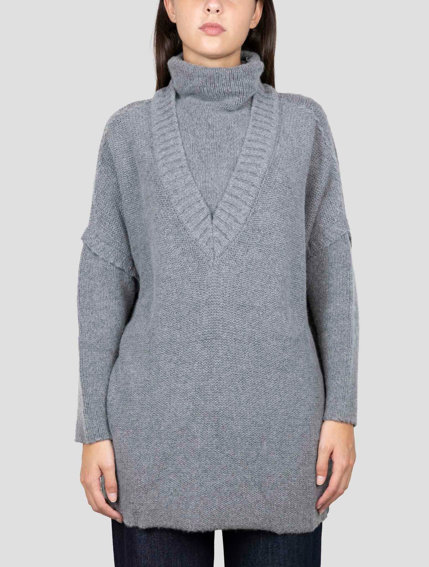 Kiton Gray Cashmere Zibellino Sweater V-Neck