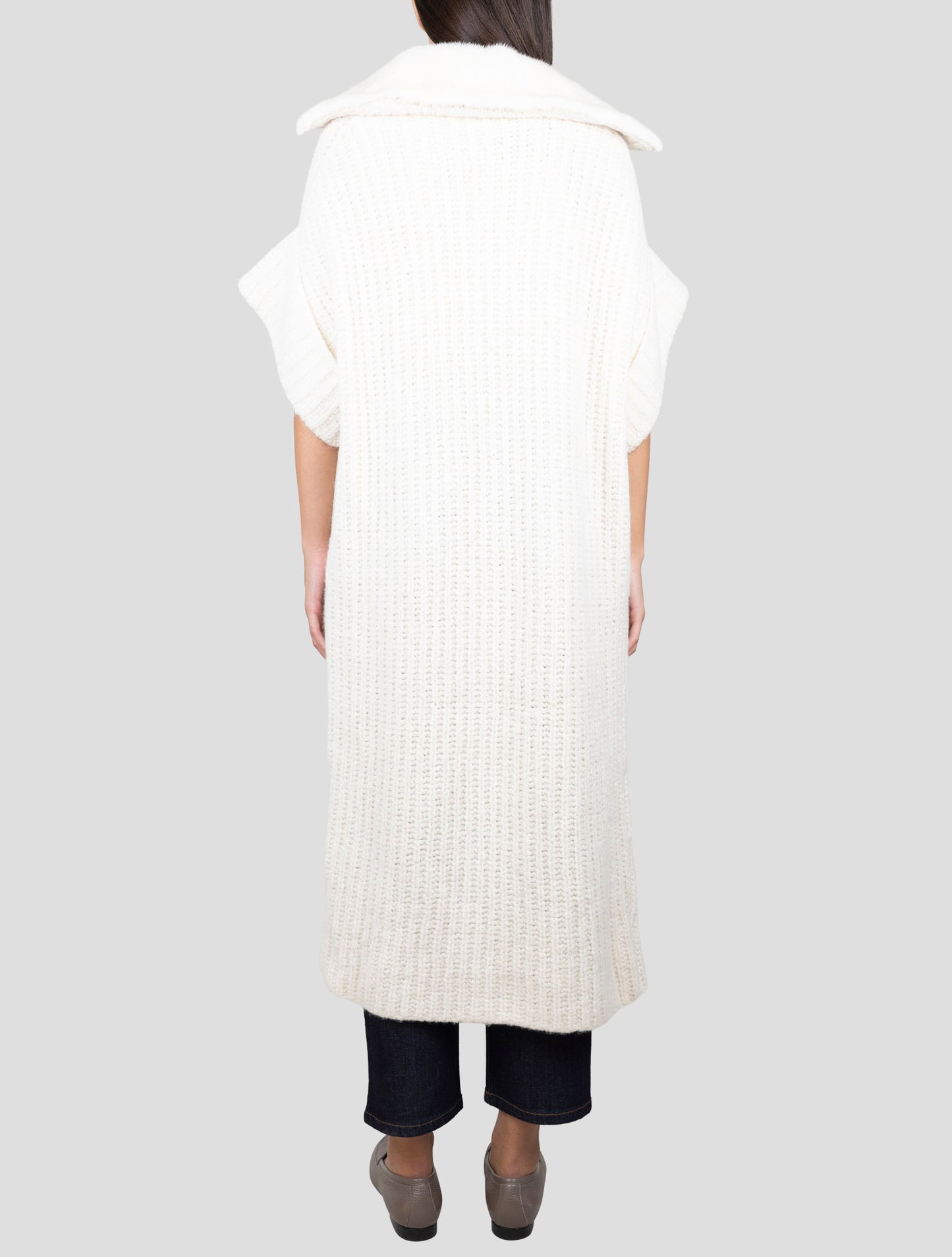 Kiton White Cashmere Silk Mink Fur Overcoat