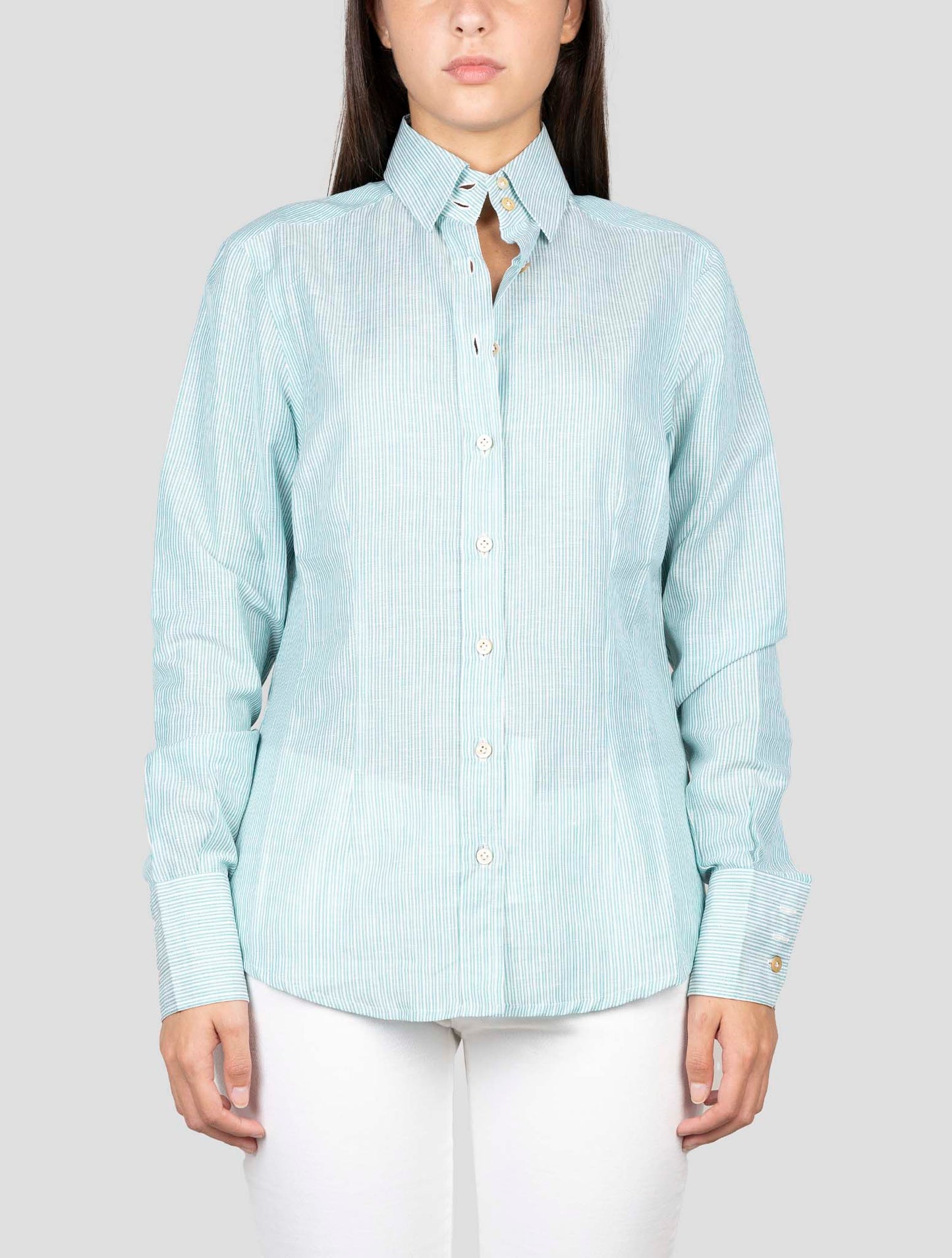Kiton Gray White Linen Cotton Shirt
