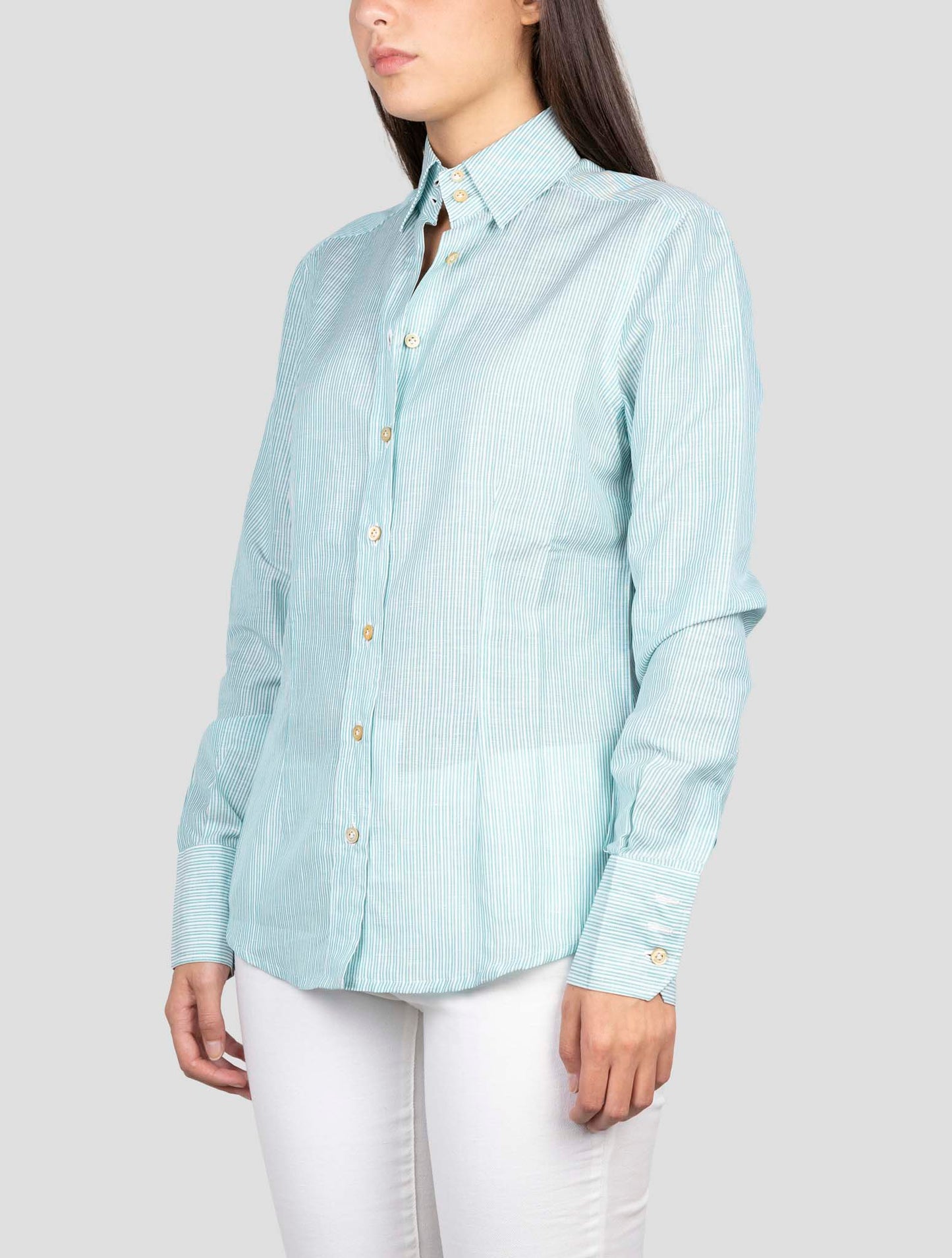 Kiton Gray White Linen Cotton Shirt