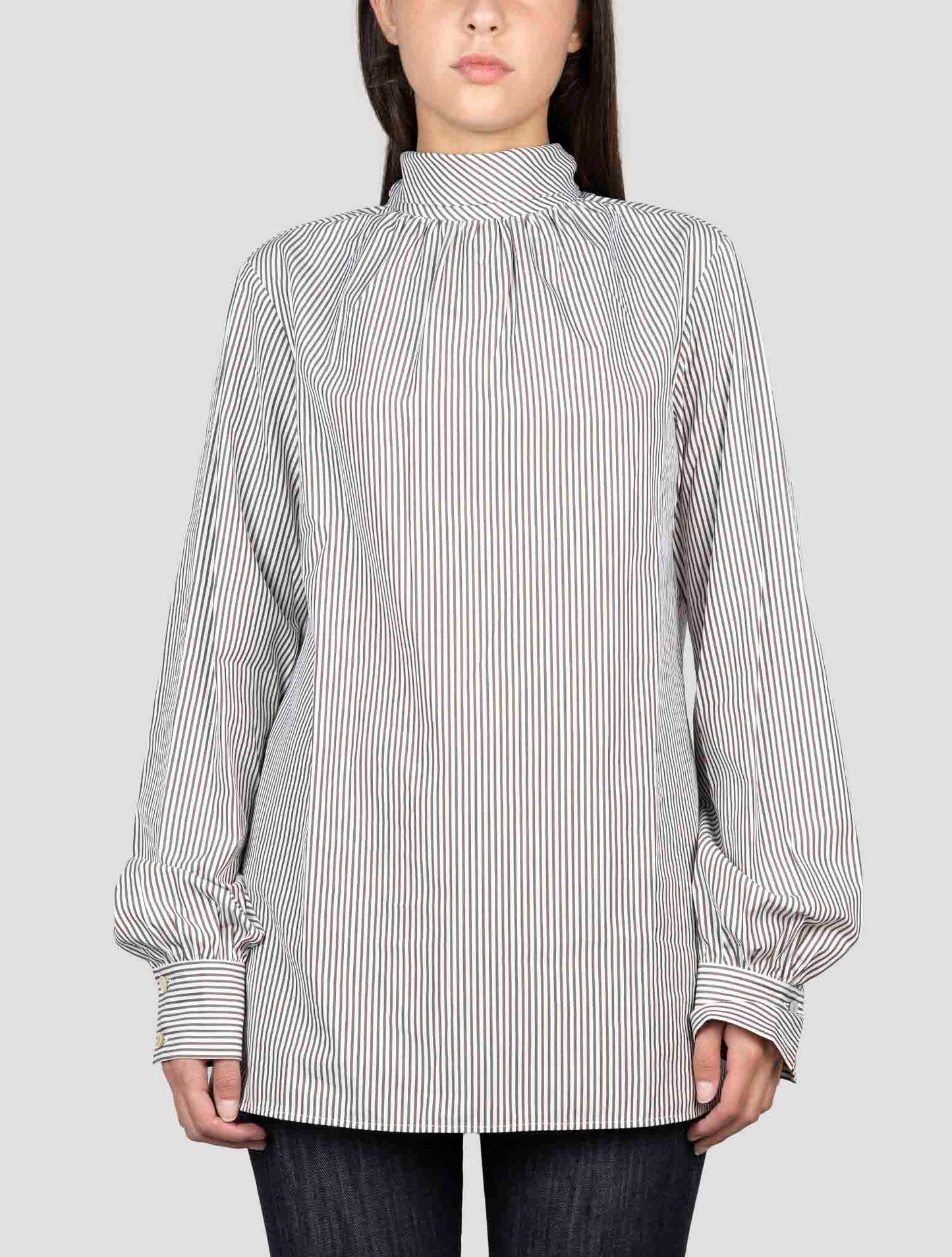 Kiton Gray White Cotton Shirt