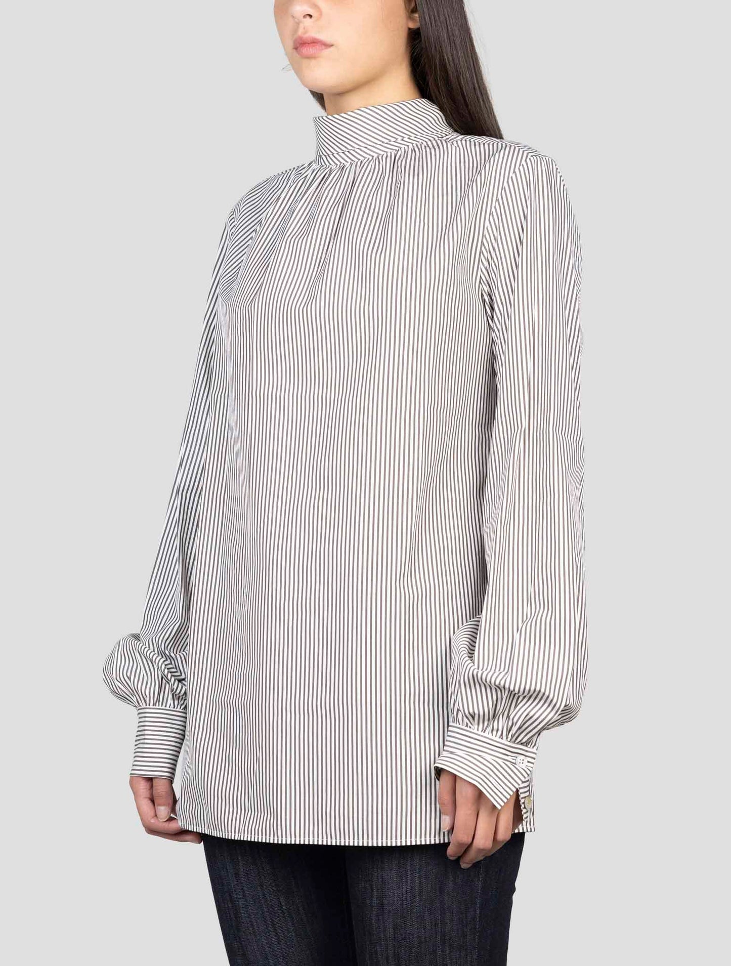 Kiton Gray White Cotton Shirt