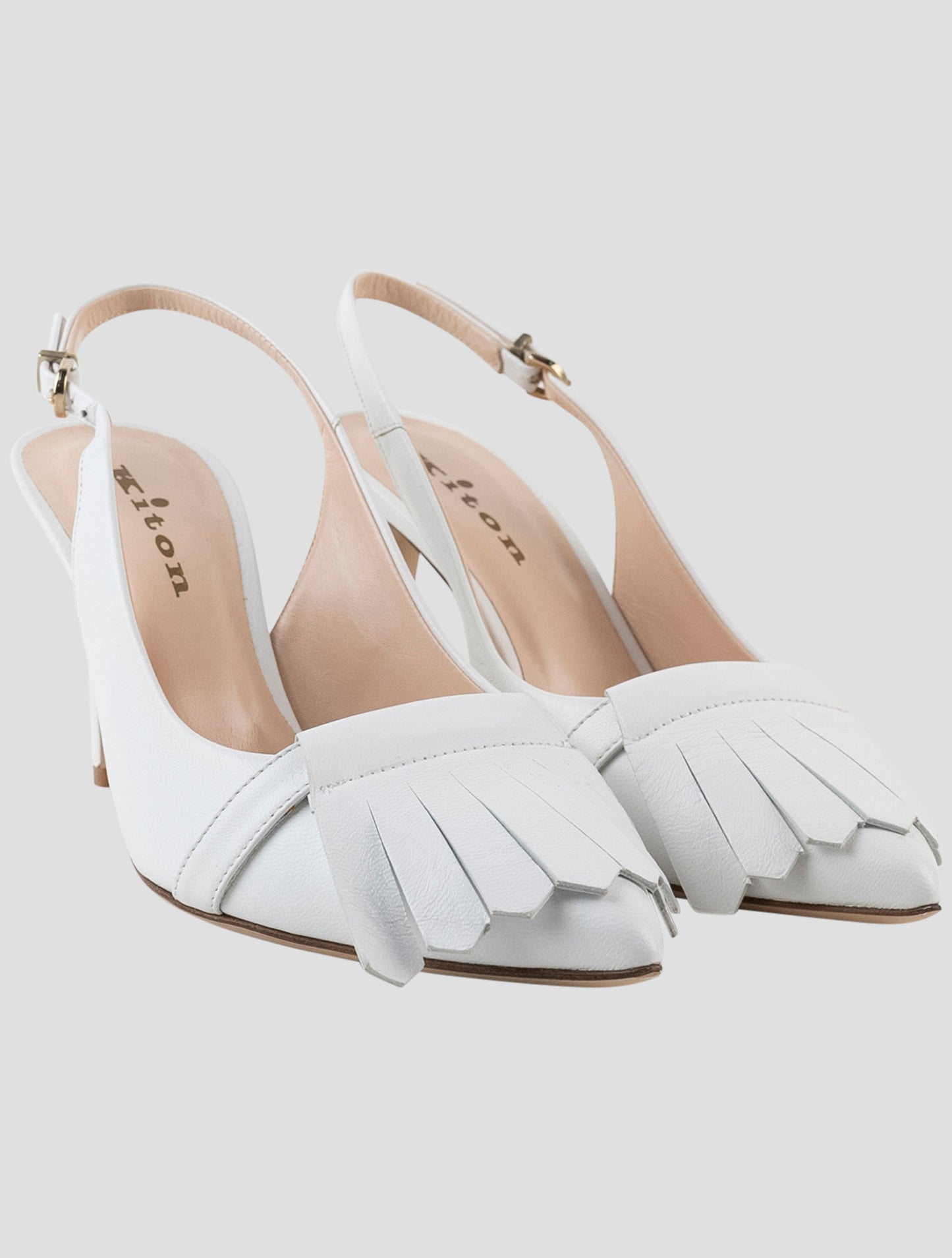 Kiton White Leather Slingback