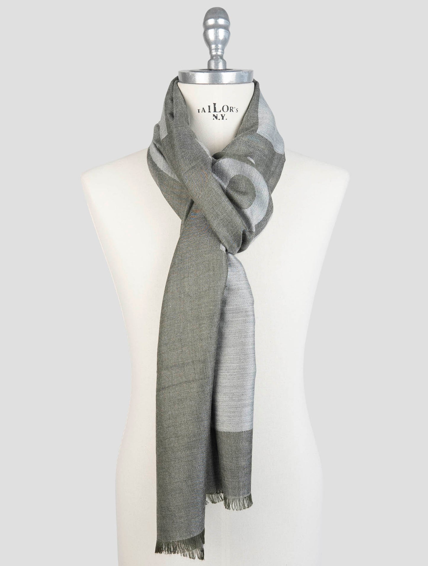 Kiton Gray Green Cashmere Silk Scarf