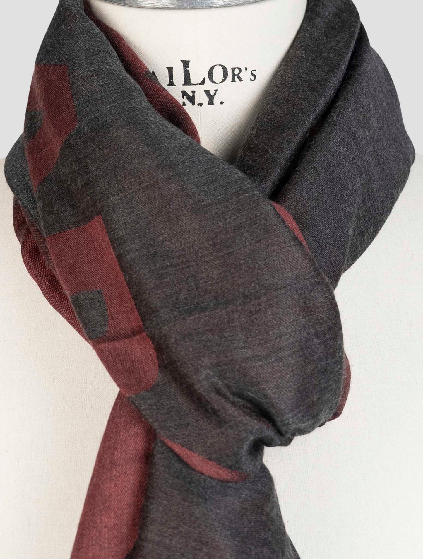 Kiton Burgundy Gray Cashmere Silk Scarf
