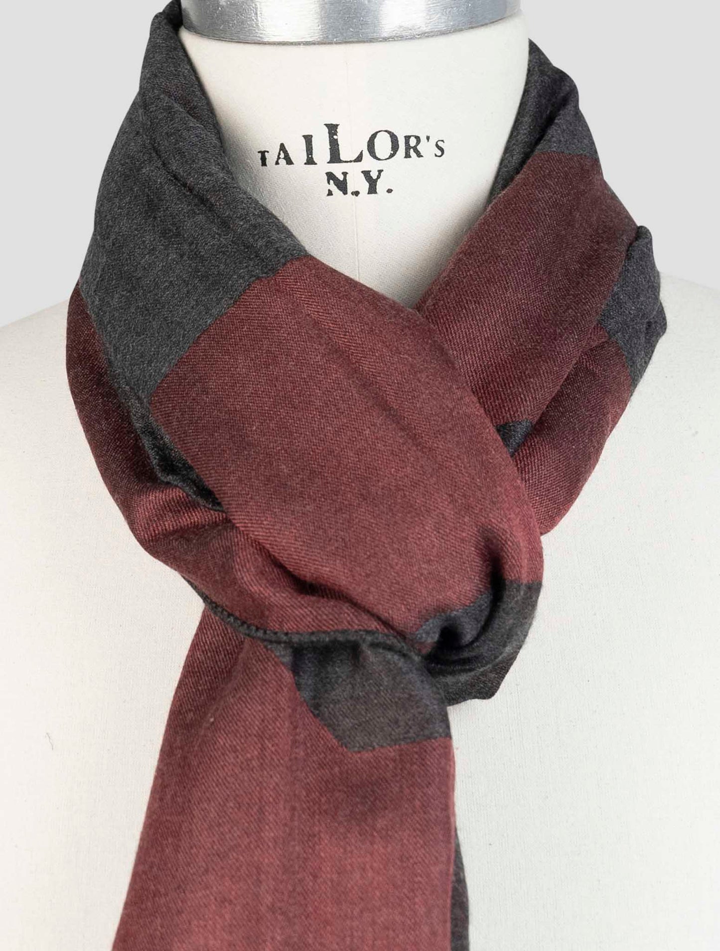 Kiton Burgundy Gray Cashmere Silk Scarf