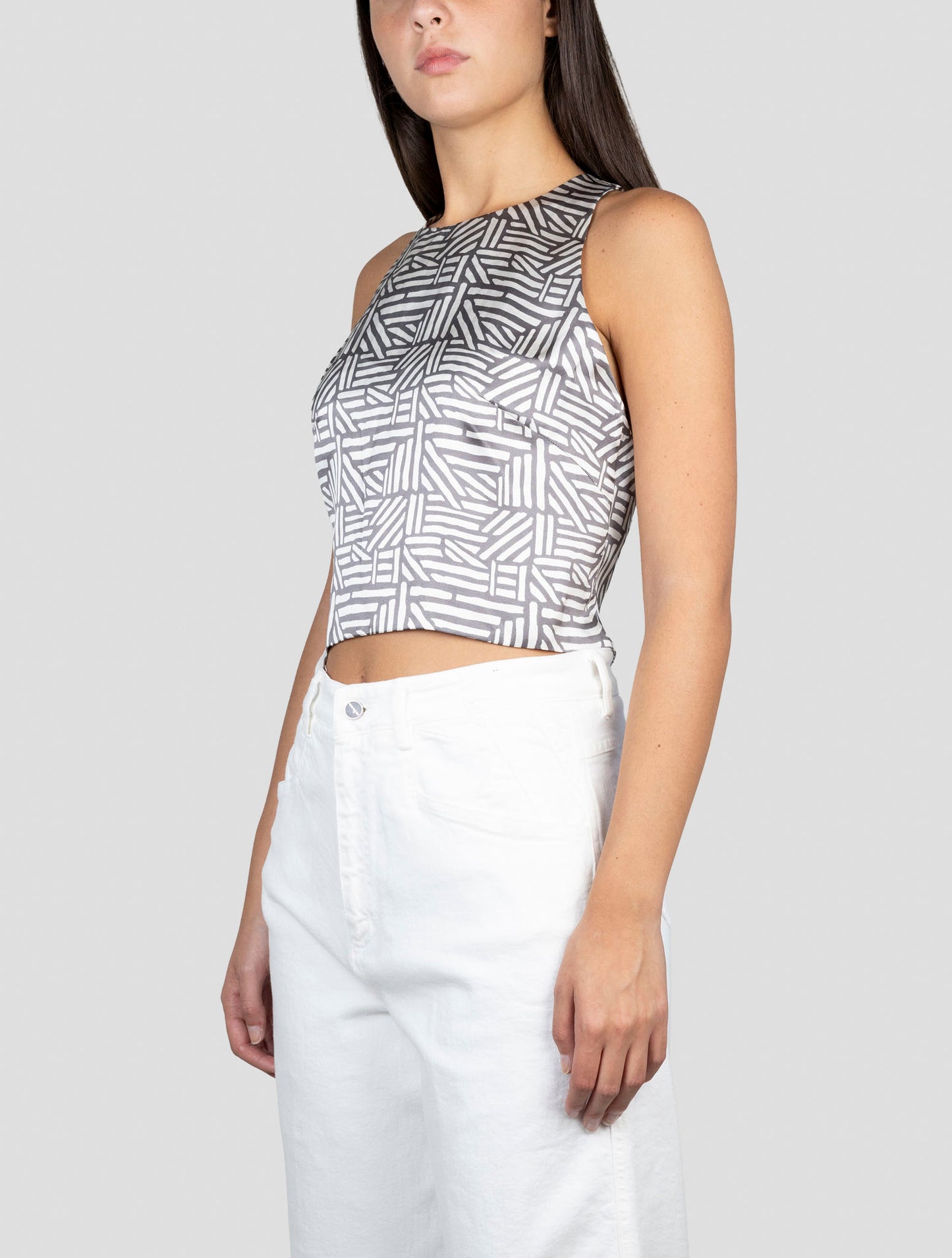 Kiton Gray White Silk Tank Top