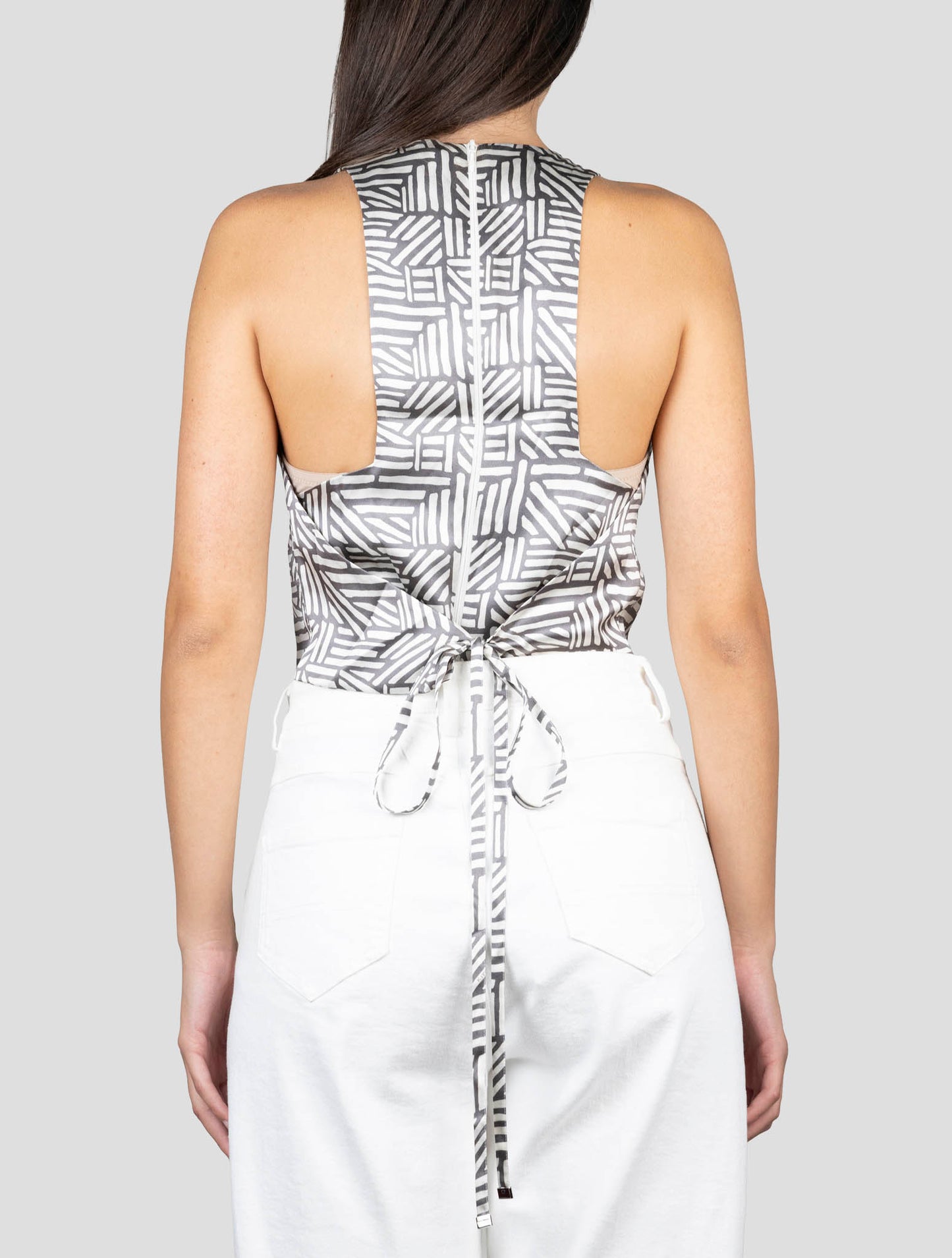 Kiton Gray White Silk Tank Top