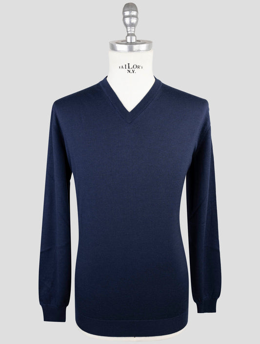 Kiton Blue Cashmere Silk Sweater V-Neck