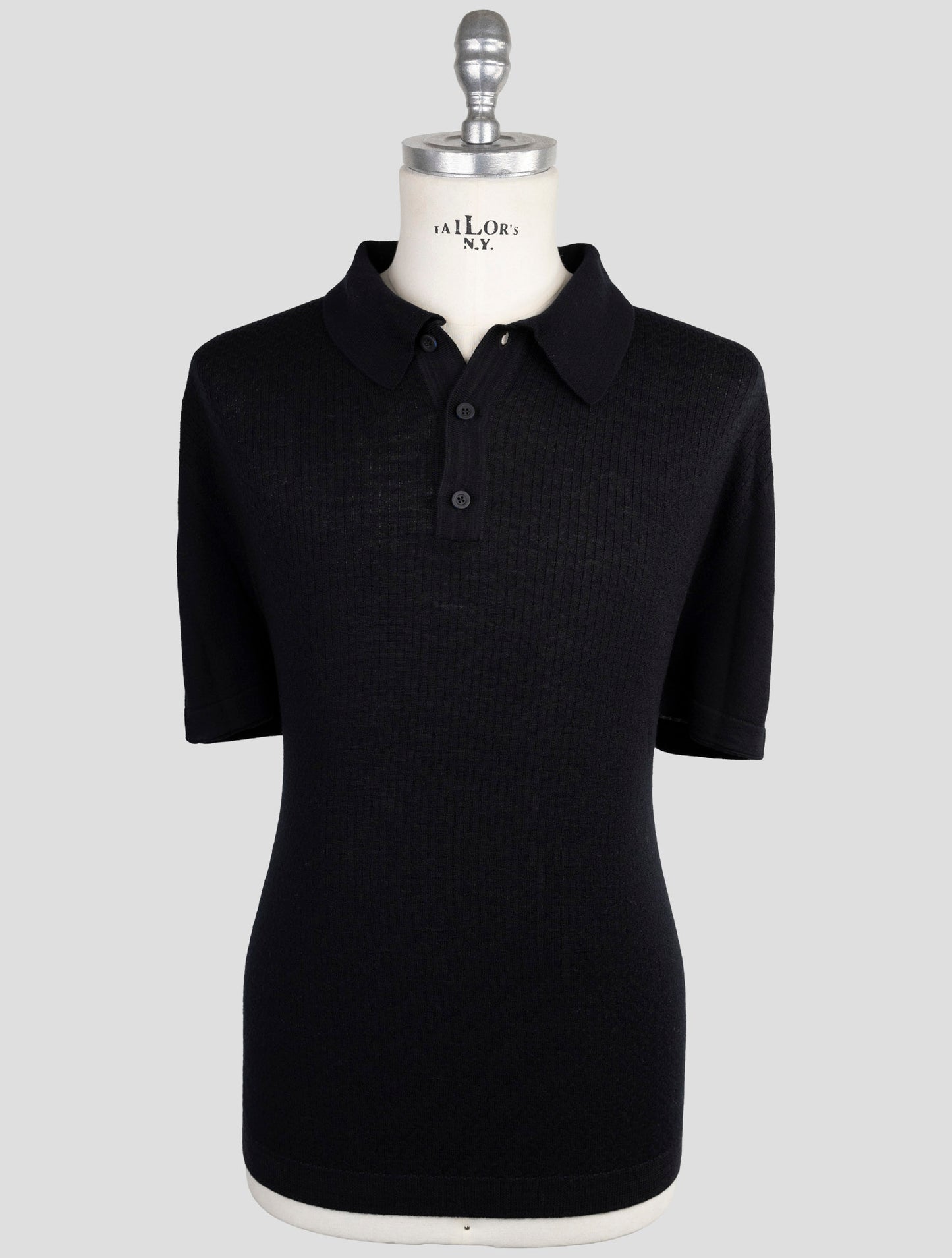 Kiton Knt Black Virgin Wool Silk Polo