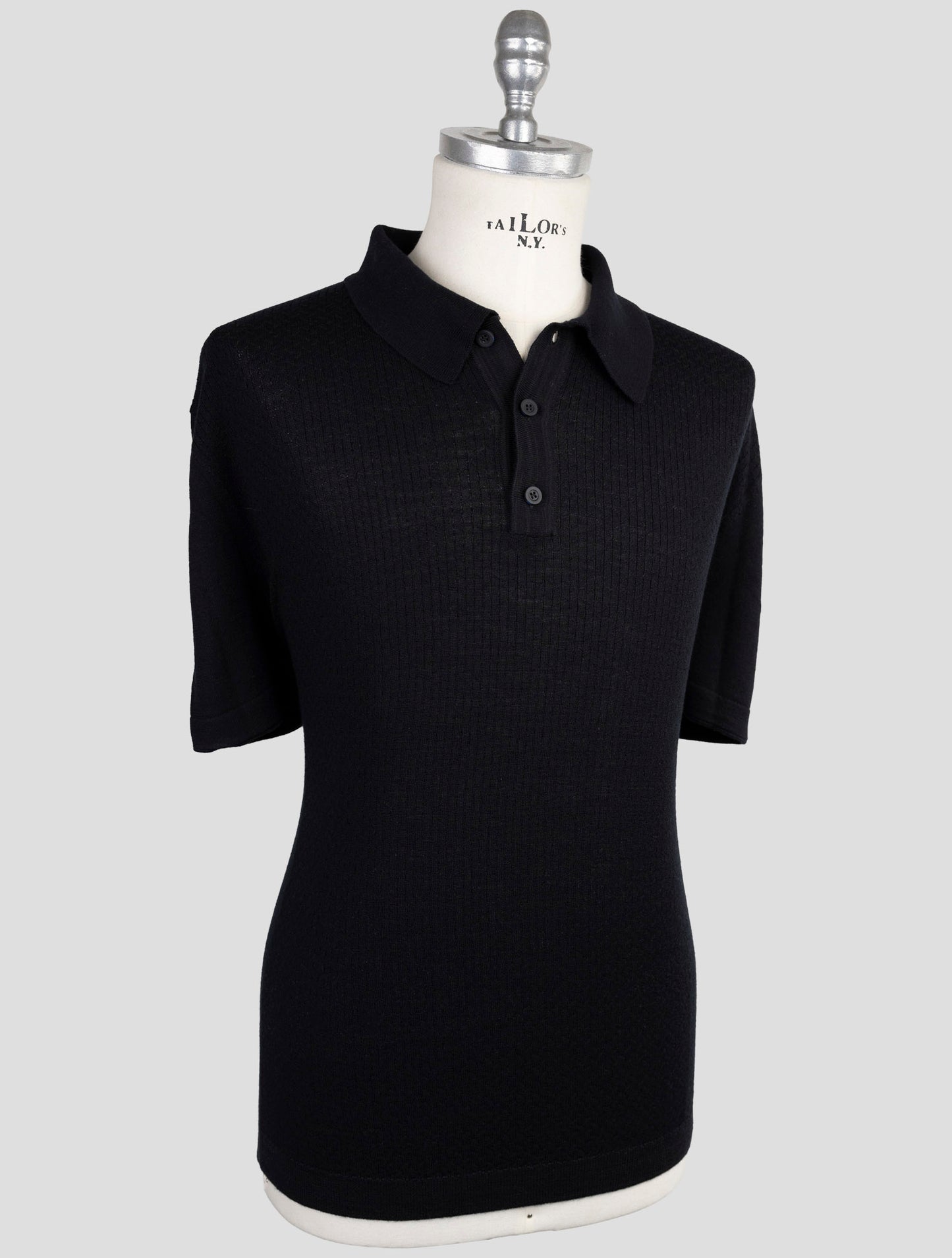 Kiton Knt Black Virgin Wool Silk Polo