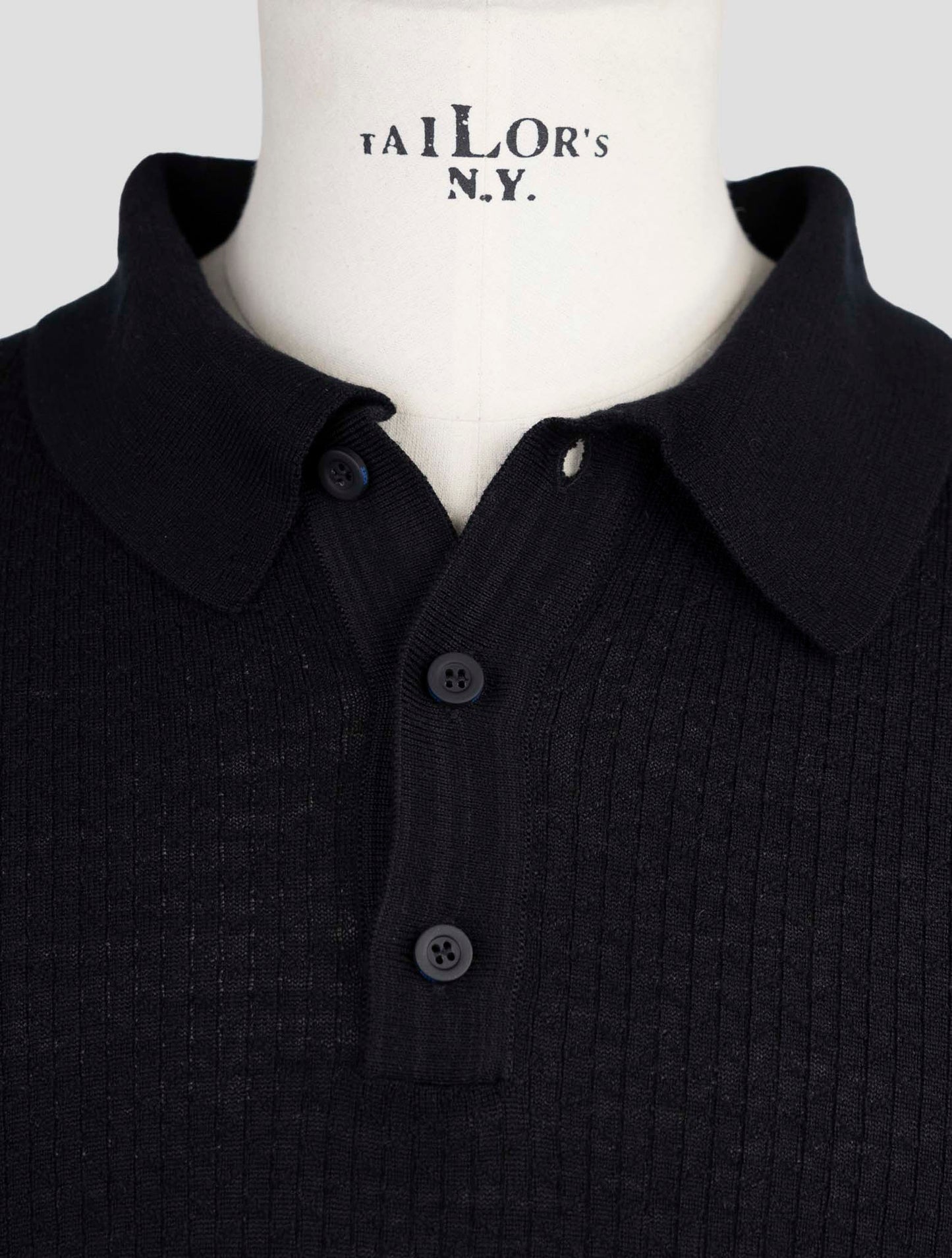 Kiton Knt Black Virgin Wool Silk Polo