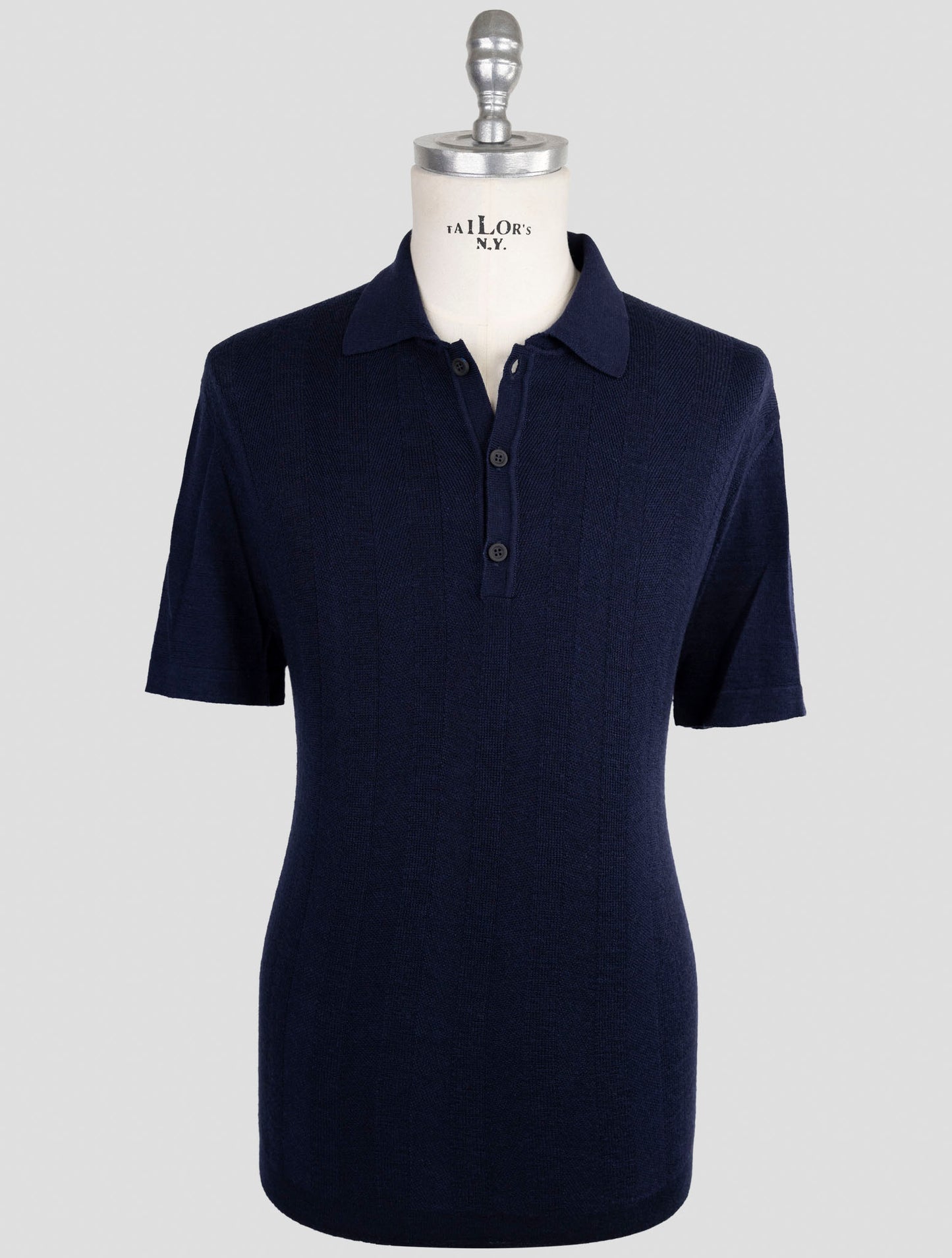 Kiton Knt Blue Virgin Wool Silk Polo