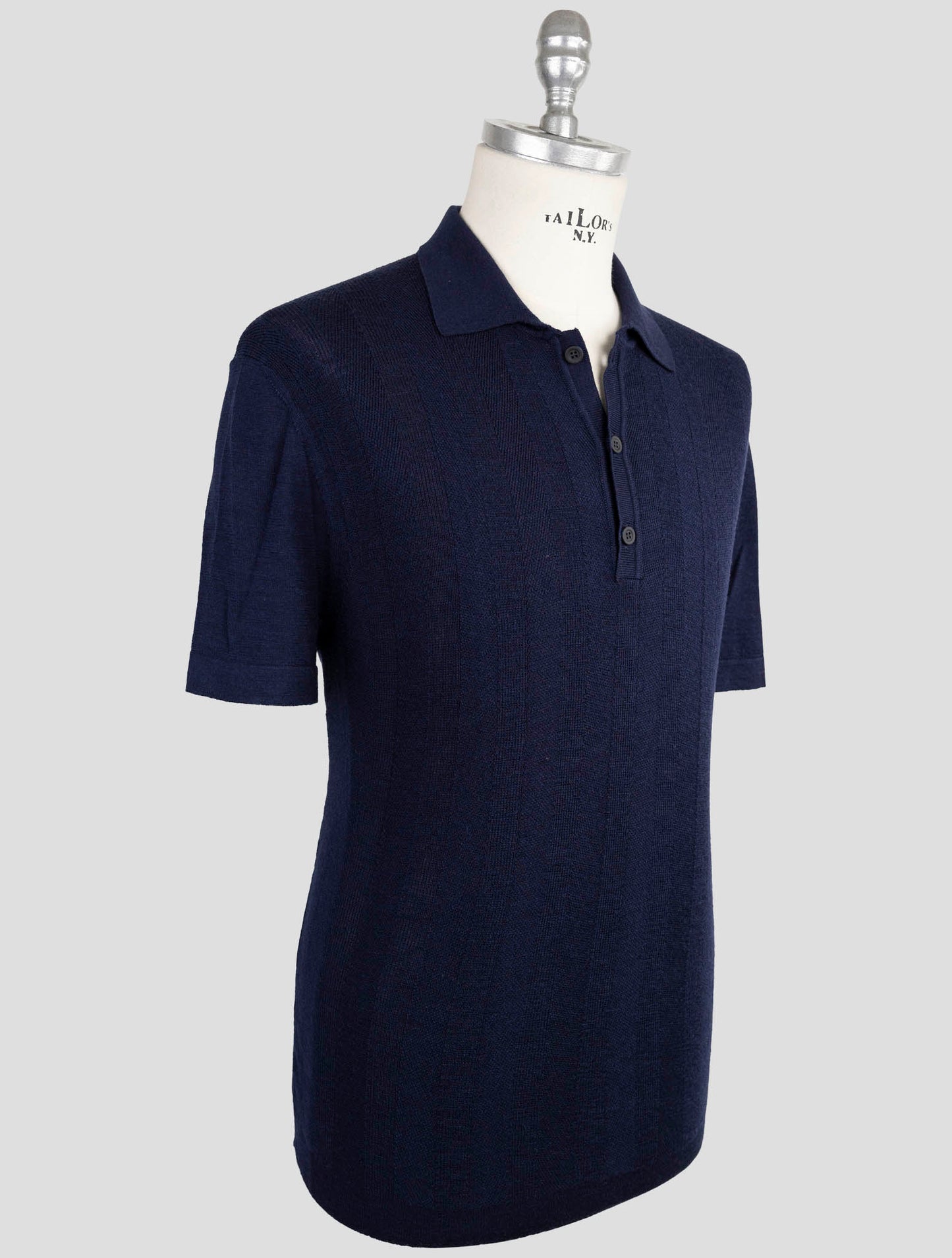 Kiton Knt Blue Virgin Wool Silk Polo