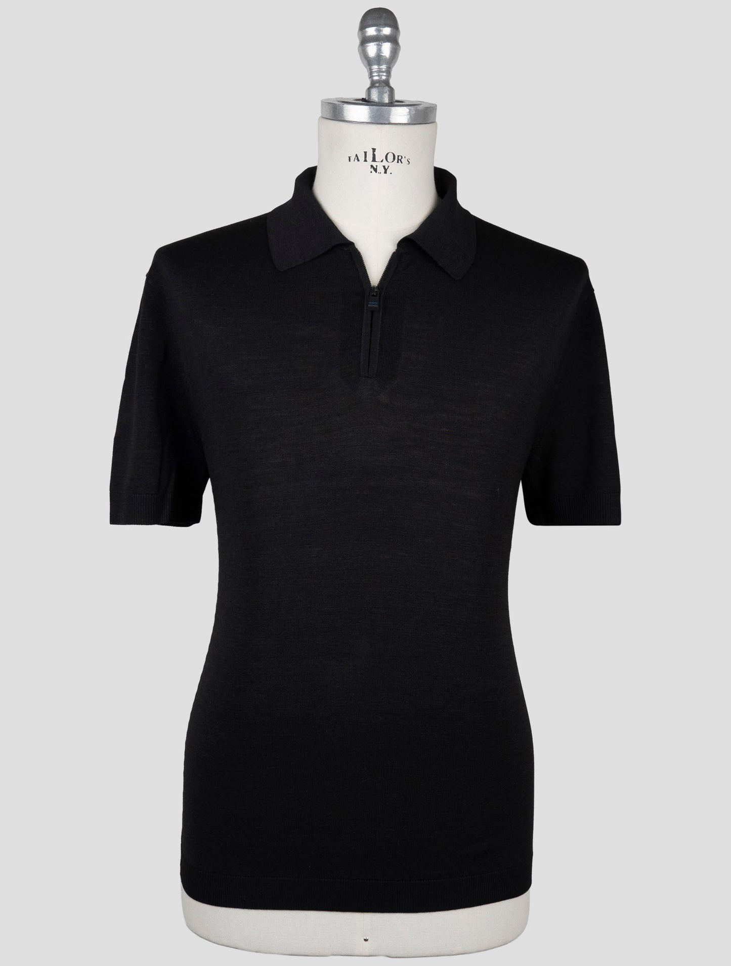 Kiton Knt Black Silk Polo Half Zip