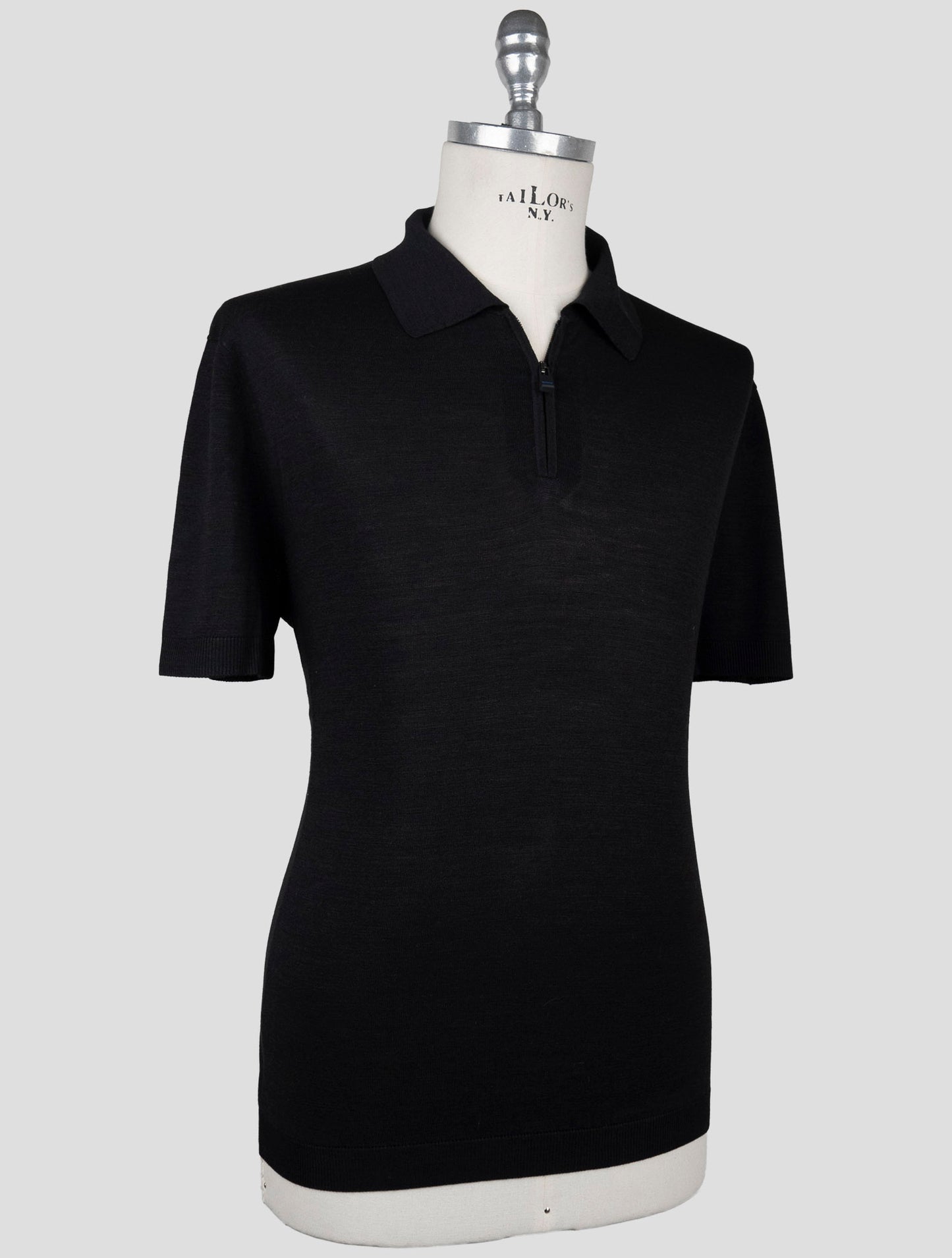 Kiton Knt Black Silk Polo Half Zip
