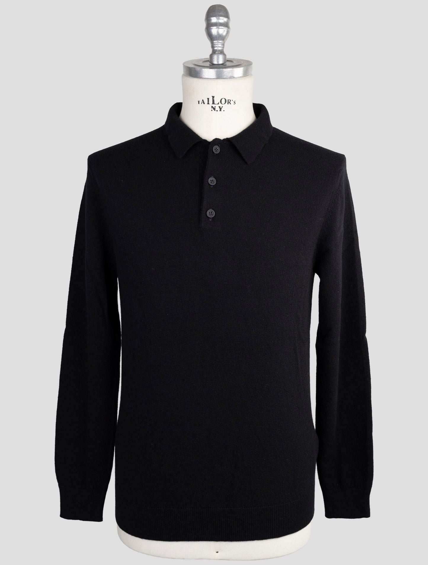Kiton Knt Black Virgin Wool Sweater Polo