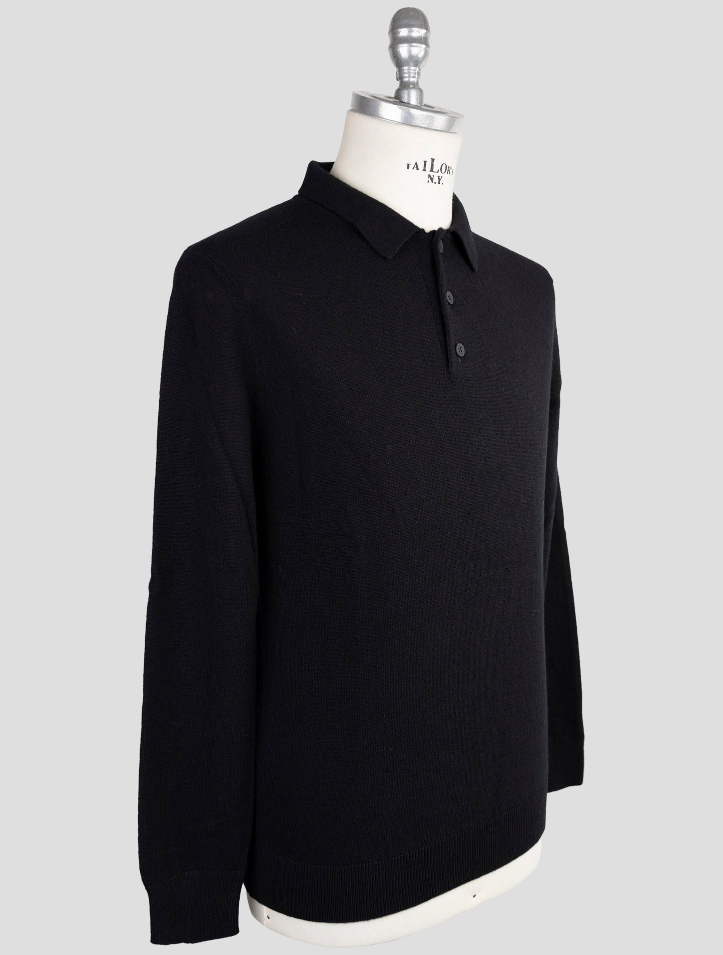 Kiton Knt Black Virgin Wool Sweater Polo
