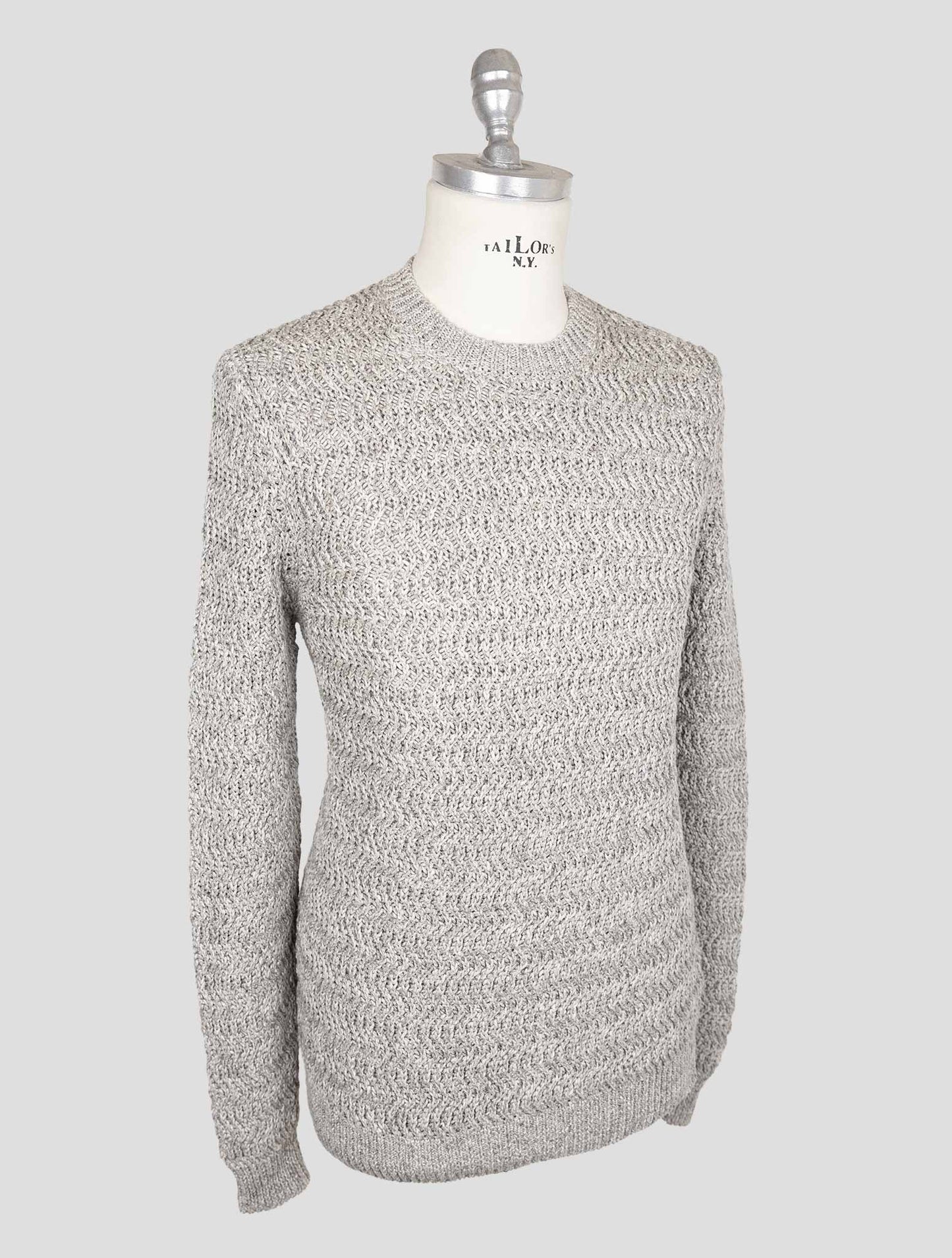 Kiton Gray Cotton Linen Sweater Crewneck