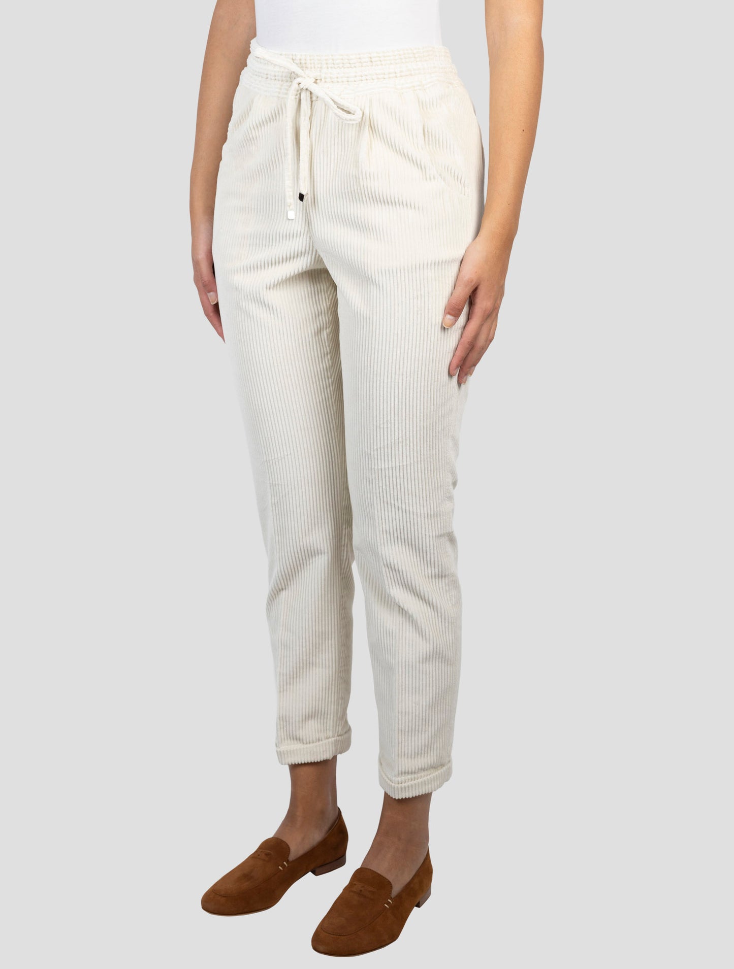 Kiton White Cotton Velvet Pants