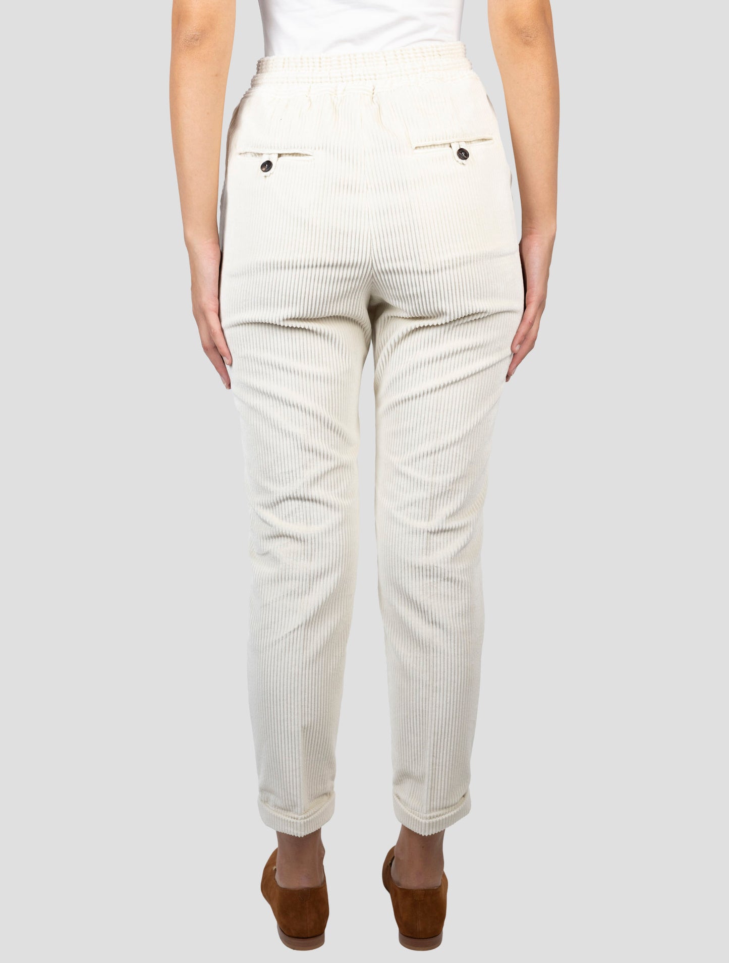 Kiton White Cotton Velvet Pants