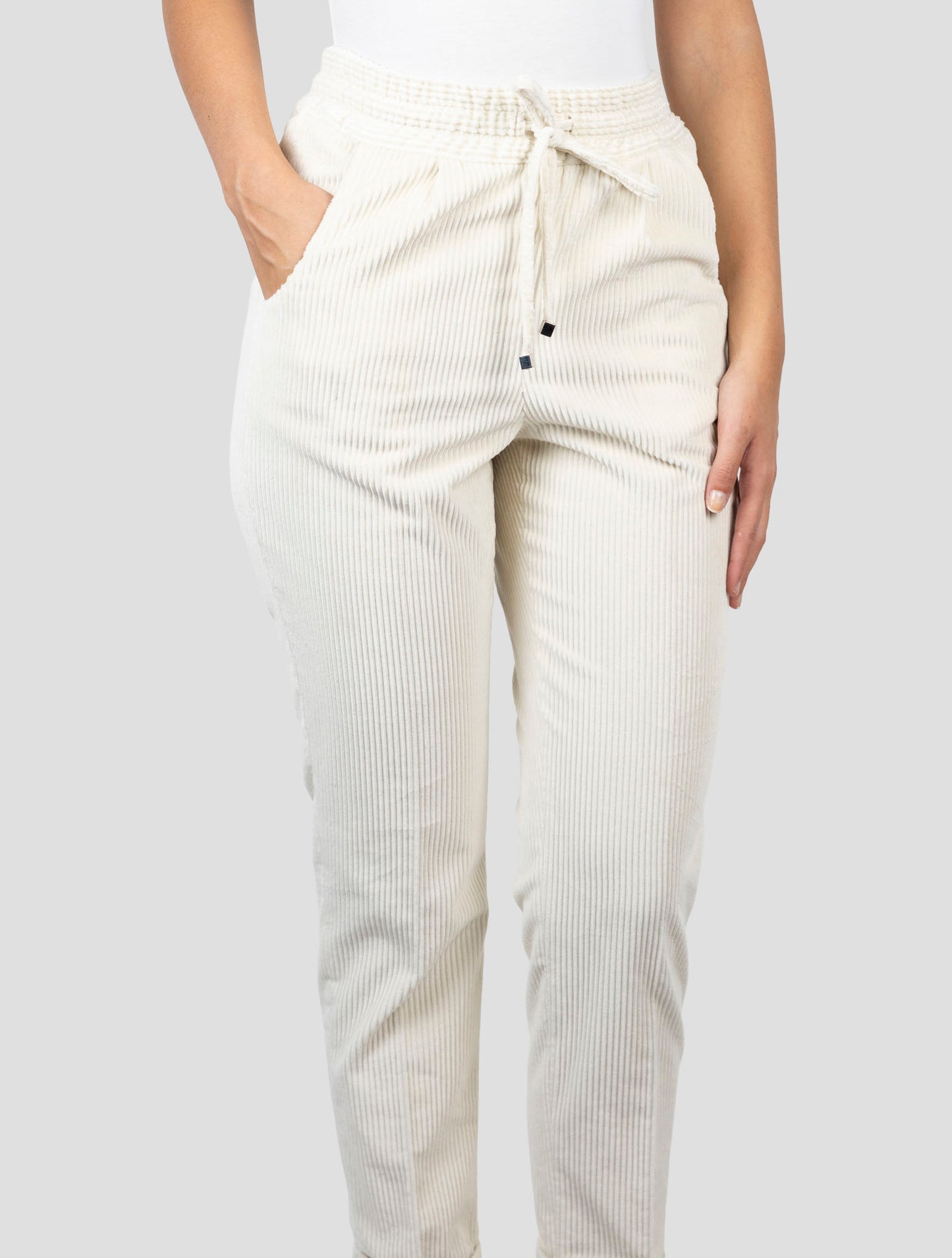 Kiton White Cotton Velvet Pants