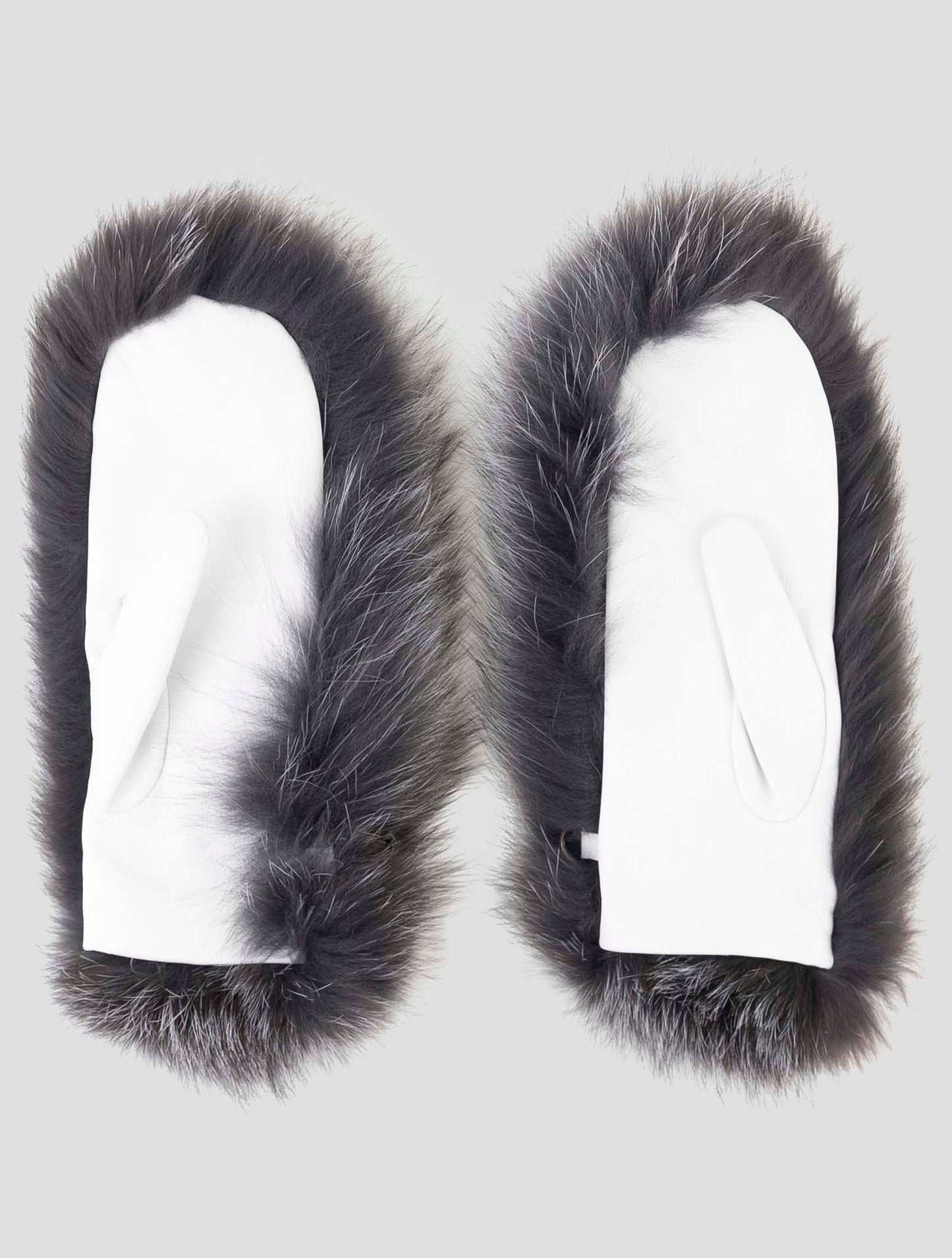 Kiton Gray White Leather Fox Gloves