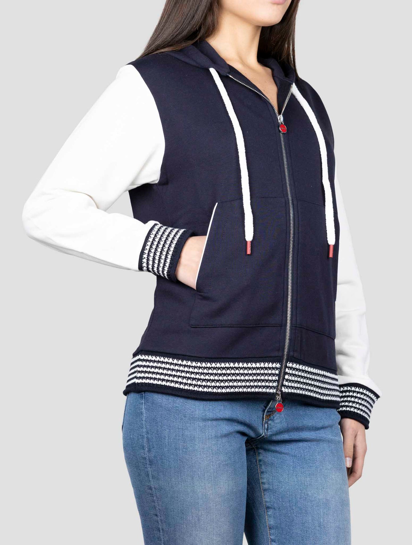 Kiton Blue Cotton Cashmere Sweater Full Zip