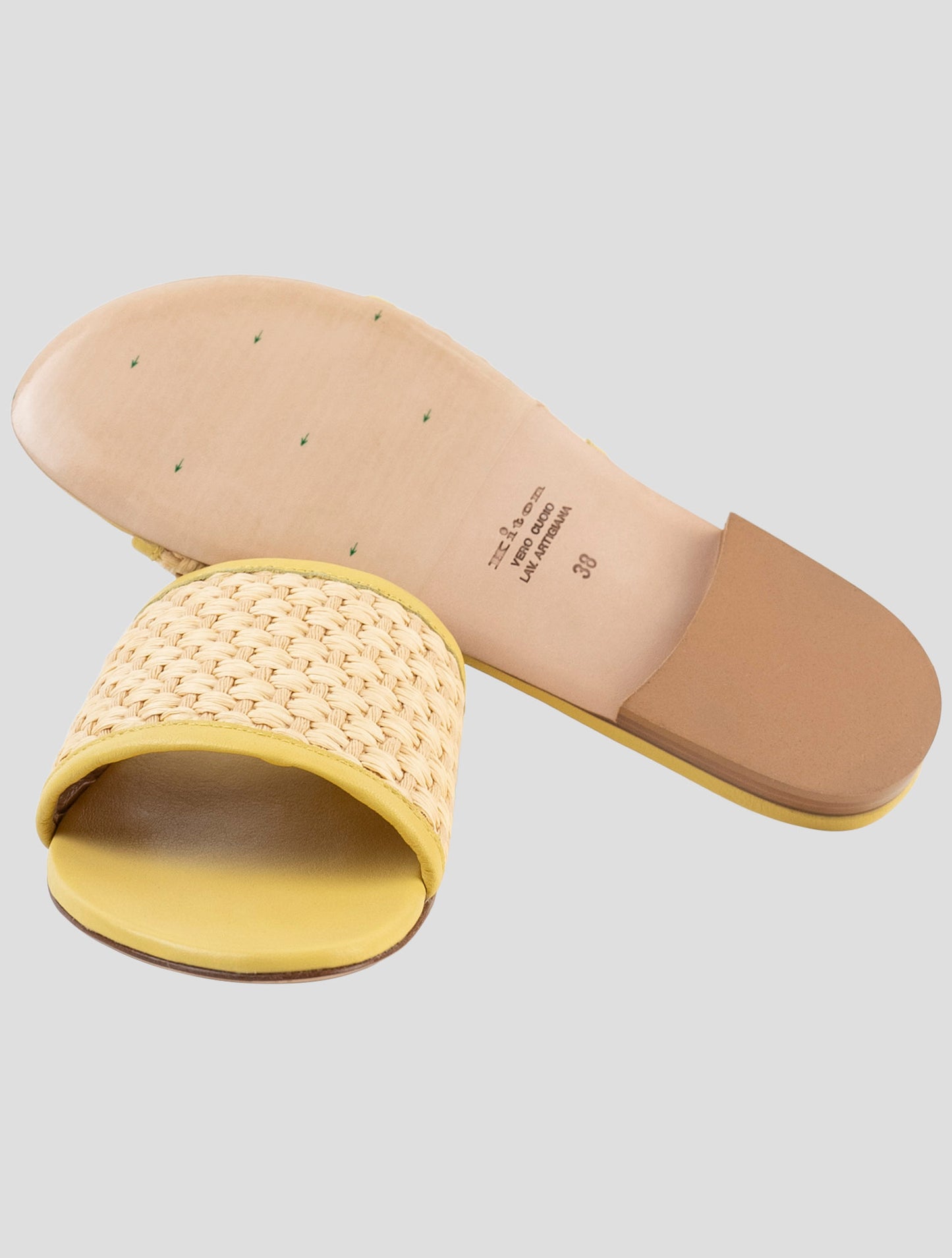 Kiton Yellow Brown Canvas Leather Sandals