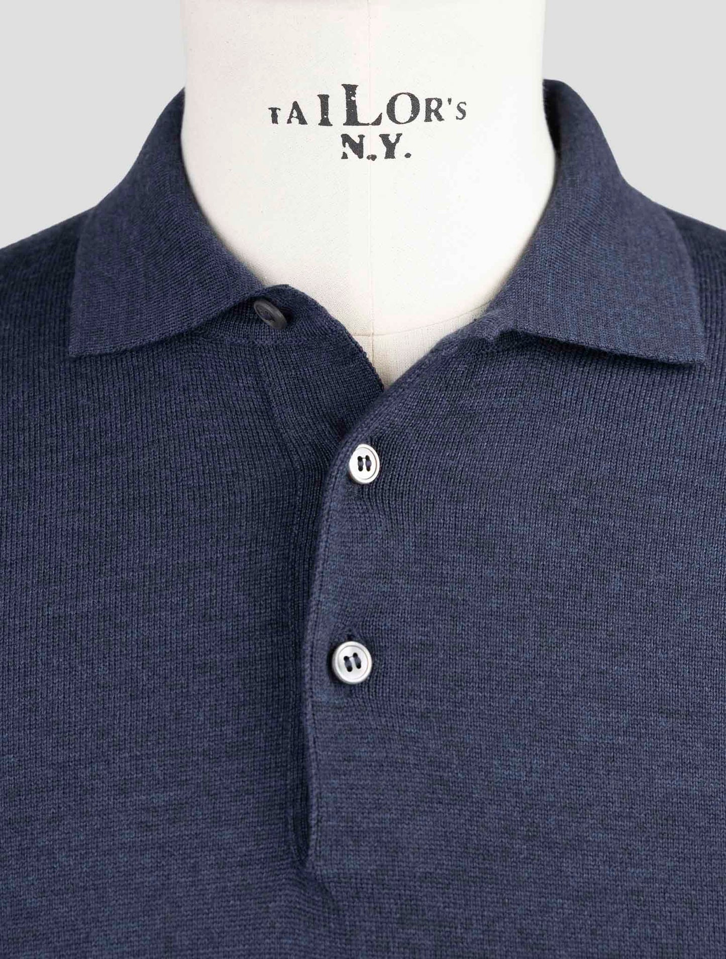 Kiton Blue Virgin Wool Sweater Polo