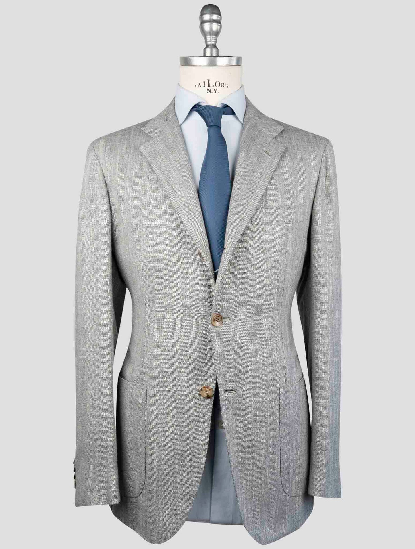 Kiton Gray Cashmere Silk Cotton Virgin Wool Pa Blazer