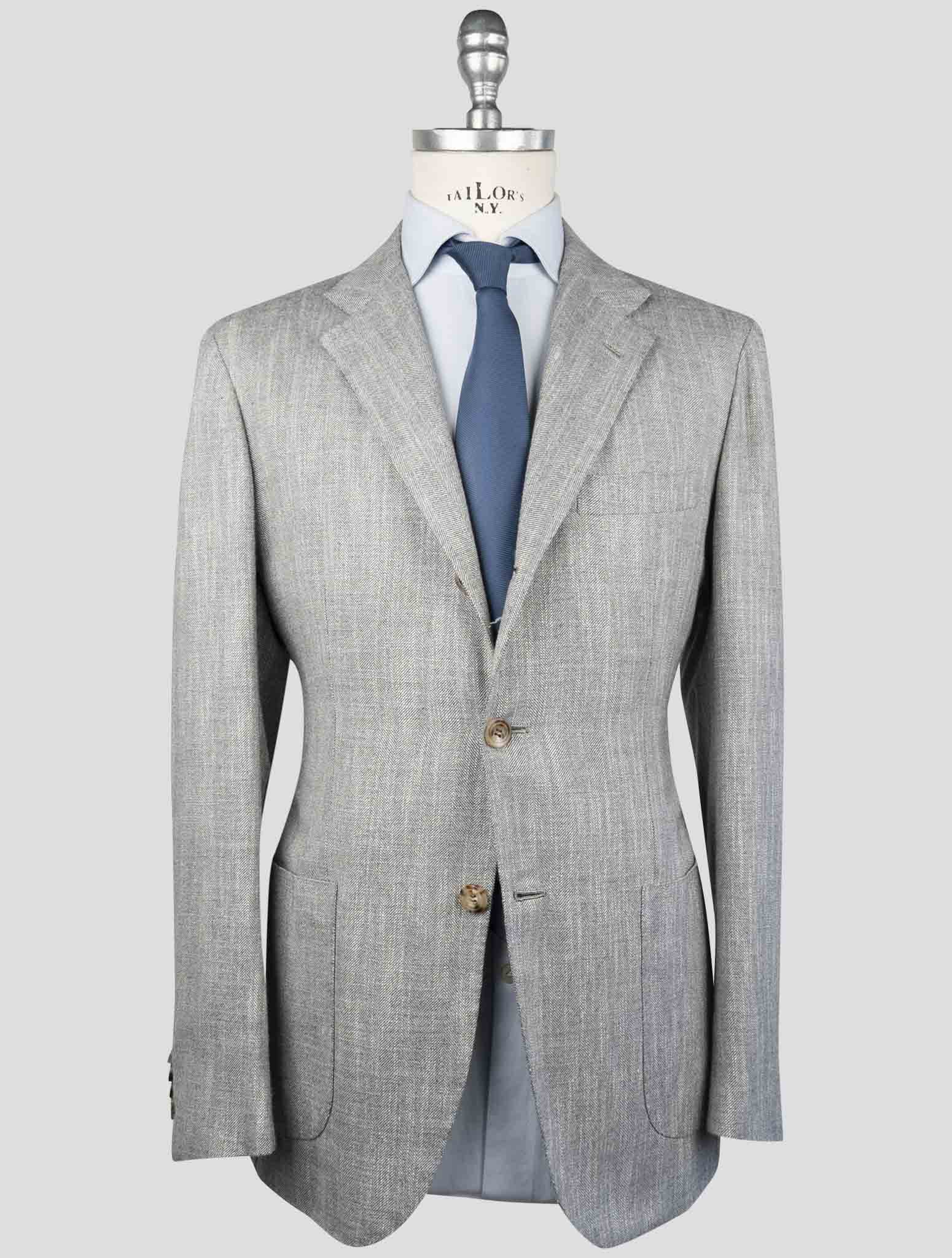 Kiton Gray Cashmere Silk Cotton Virgin Wool Pa Blazer