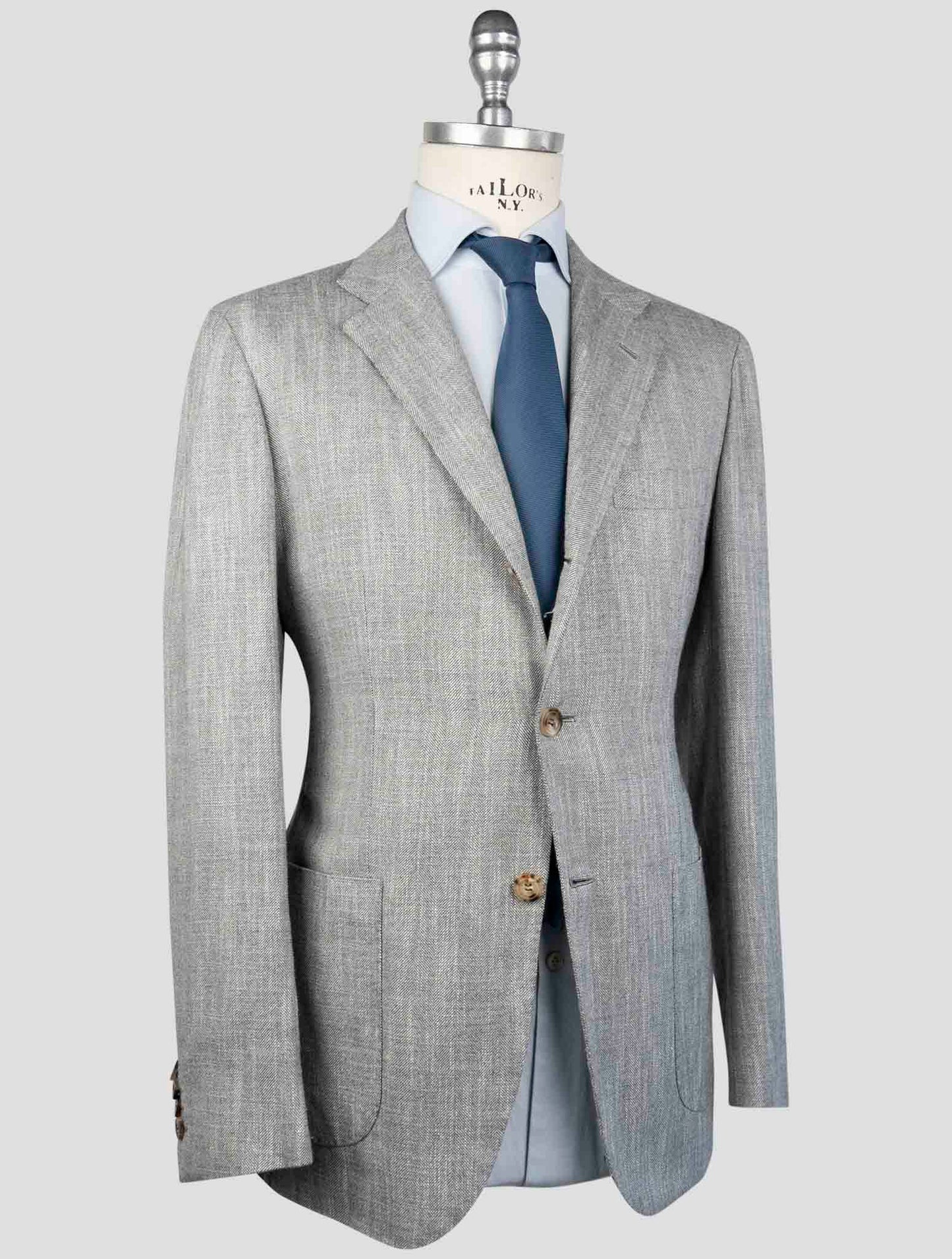 Kiton Gray Cashmere Silk Cotton Virgin Wool Pa Blazer
