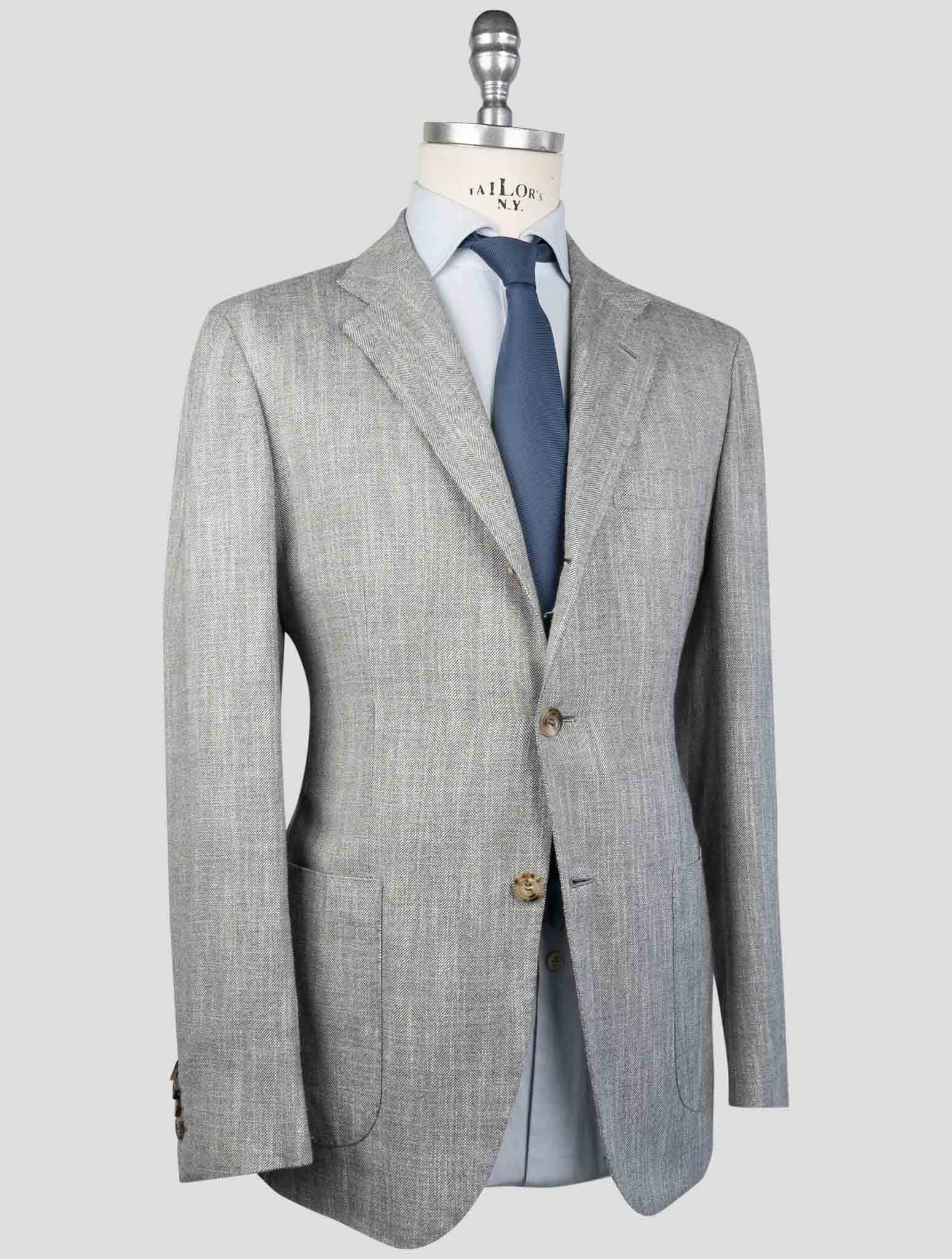 Kiton Gray Cashmere Silk Cotton Virgin Wool Pa Blazer