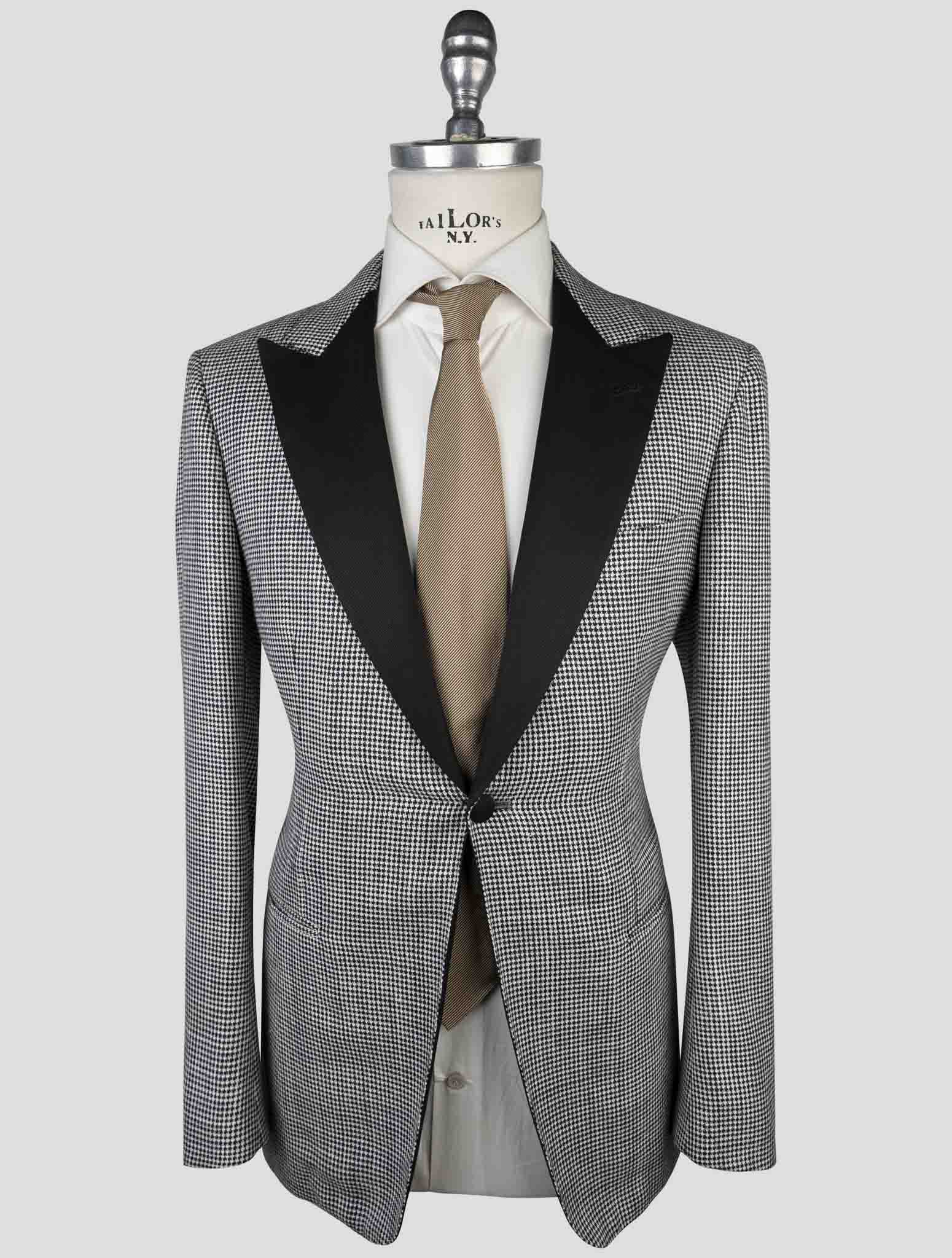 Kiton Black White Cashmere Virgin Wool Silk Linen Smoking Blazer