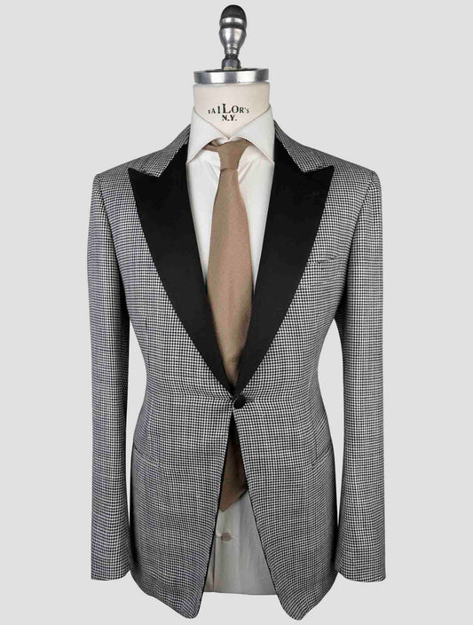 Kiton Black White Cashmere Virgin Wool Silk Linen Smoking Blazer
