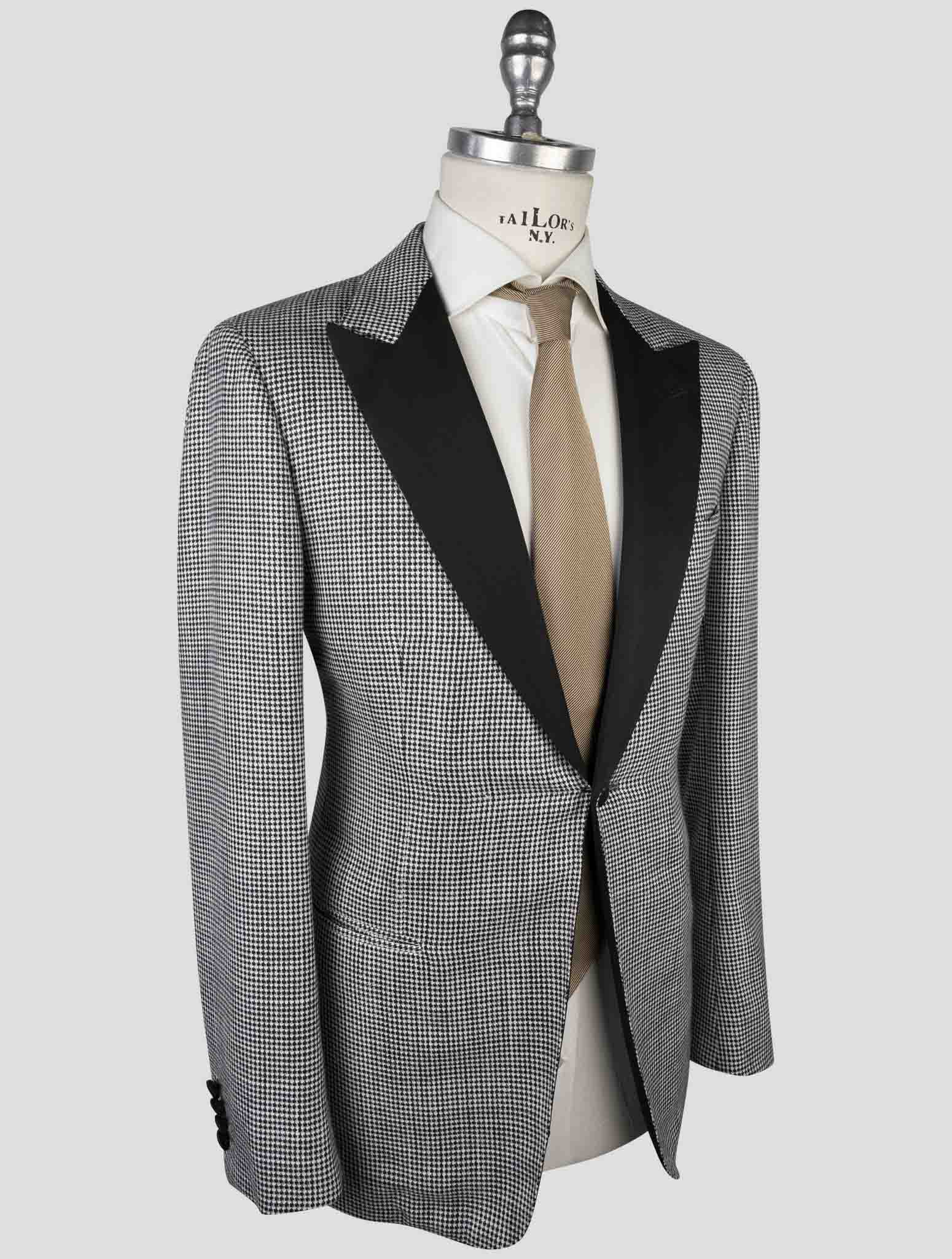 Kiton Black White Cashmere Virgin Wool Silk Linen Smoking Blazer