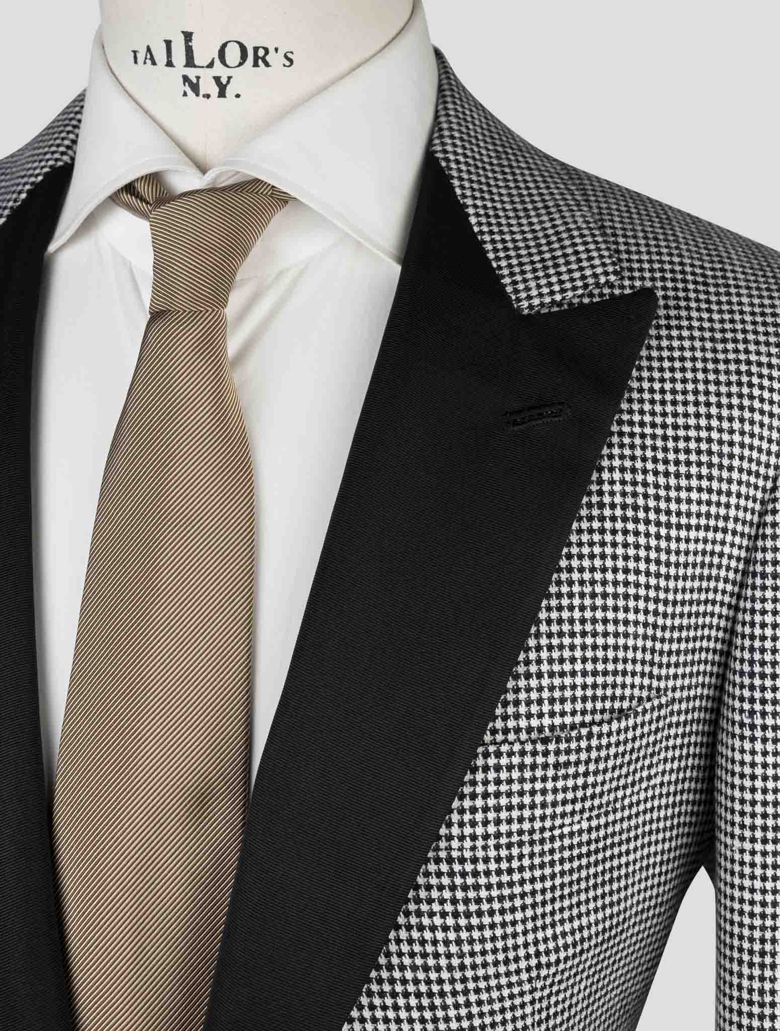 Kiton Black White Cashmere Virgin Wool Silk Linen Smoking Blazer