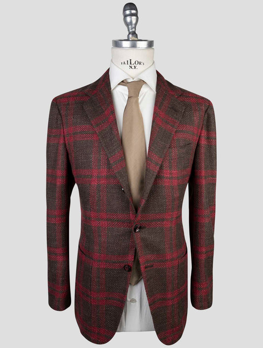 Kiton Brown Red Cashmere Virgin Wool Silk Cotton Pa Blazer
